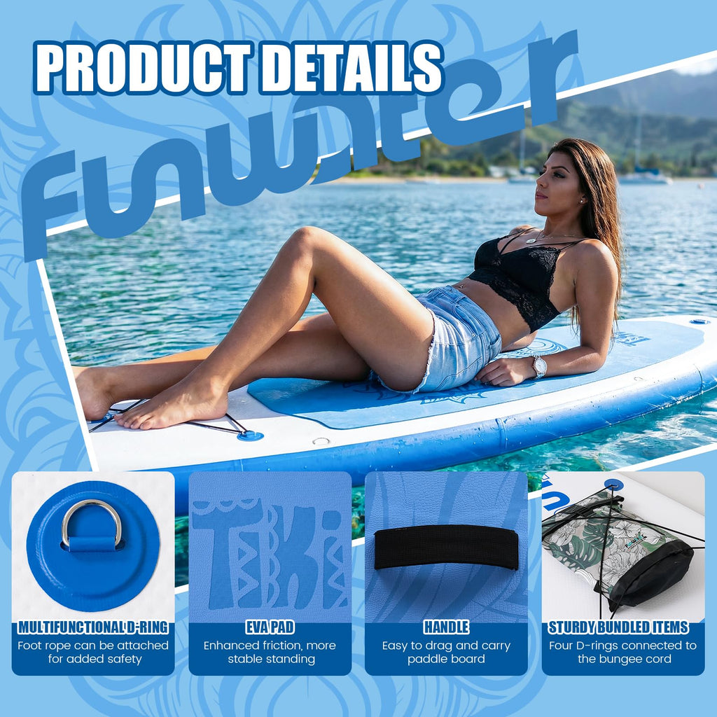 FunWater Inflatable Ultra-Light Stand Up Paddle Board for All Skill Levels with Premium SUP Paddleboard Accessories,Non-Slip Comfort Deck for Youth & Adults