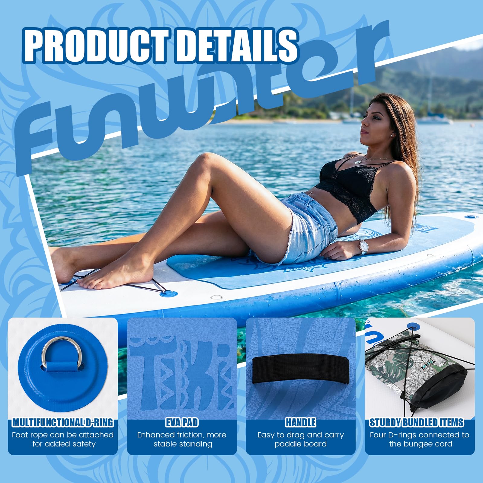 FunWater Inflatable Ultra-Light Stand Up Paddle Board for All Skill Levels with Premium SUP Paddleboard Accessories,Non-Slip Comfort Deck for Youth & Adults