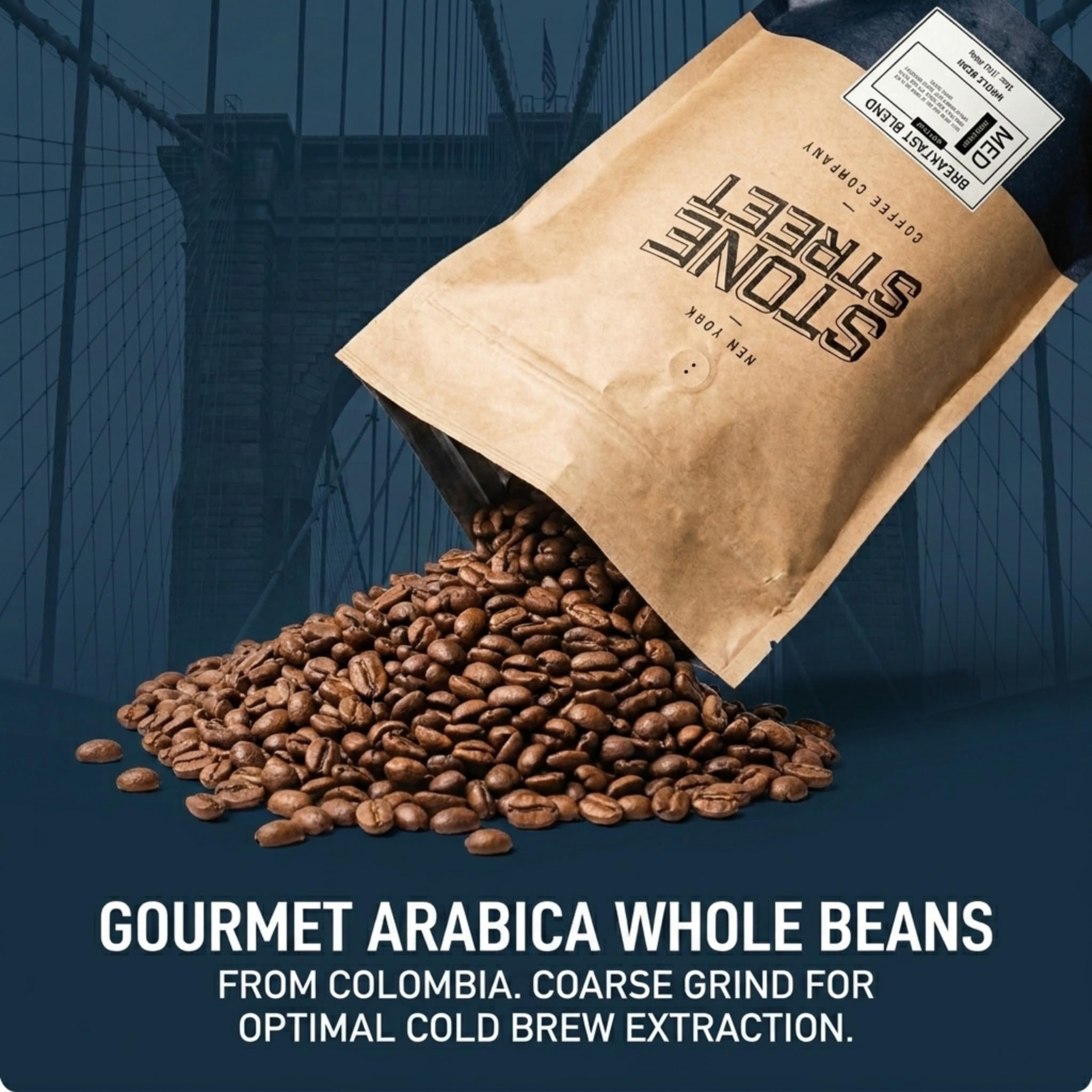 Stone Street Cold Brew Coffee, Low Acid, 100% Arabica, Gourmet Coffee - Breakfast Blend, Medium Roast, Coarse Ground, 2 LB