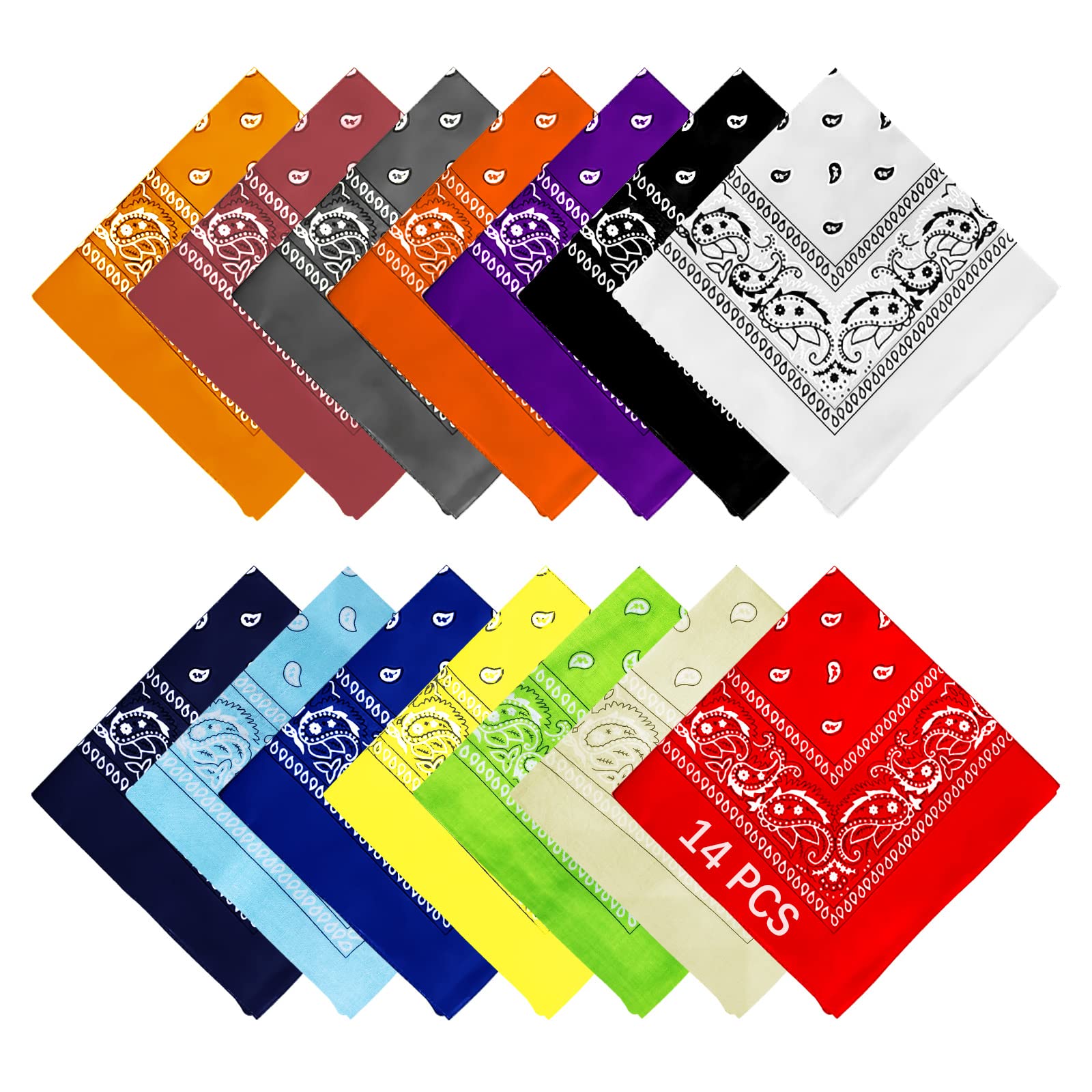 AURUZA 12-44pcs Bandanas for Men Women Paisley Large Bandana Black Red White Head Wrap Headbands Cowboy Handkerchief