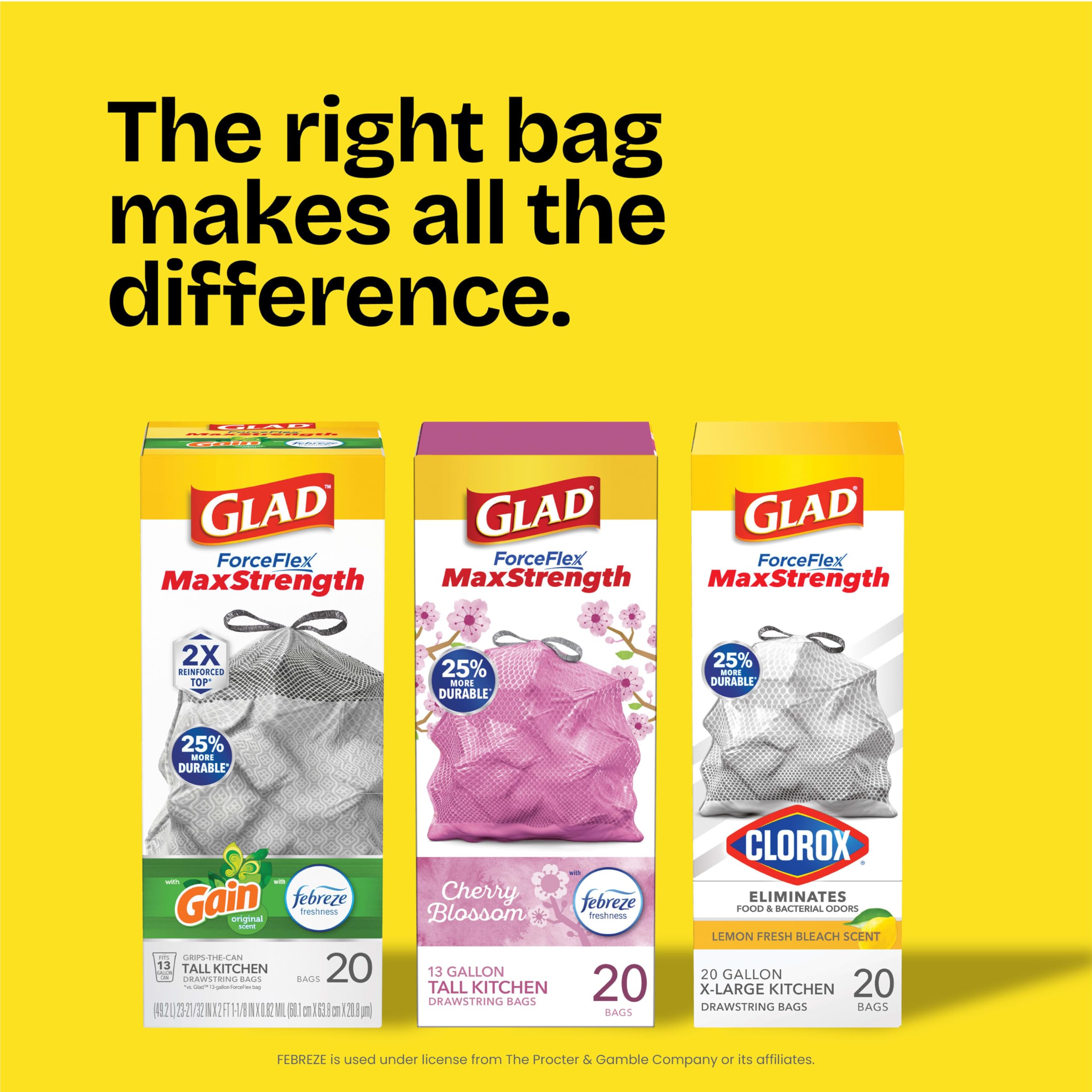Glad ForceFlex MaxStrength LeakGuard Trash Bags, 13 Gal, Fresh Air, 90 Ct (Package May Vary)