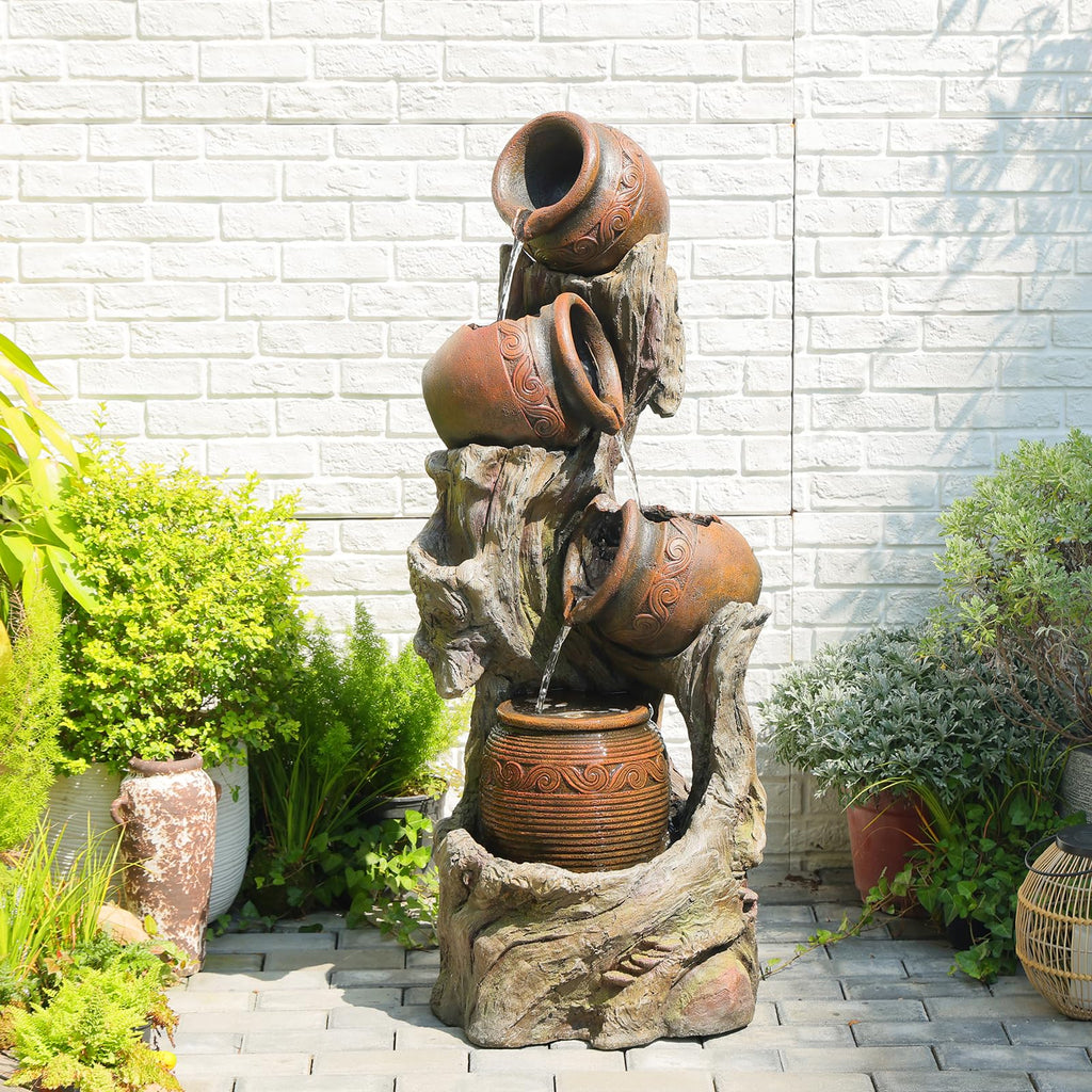 Bumilgar 2-Tier Bowl Water Fountain with LED Lights, 27.95" Tall Freestanding Outdoor & Indoor Garden Waterfall Fountain for Yard, Patio, Backyard, Floor Standing Home Decor