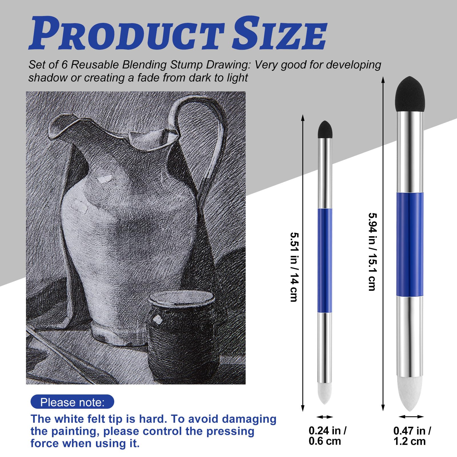 Kosiz 12 Pcs Blending Sponge Pen Double Headed Rub and Buff Washable Sketch Rubbing Sponge Brush Wipe Reusable Blending Stump Drawing Art Blenders for Artist Highlight Shadow Detail Tool (Blue)