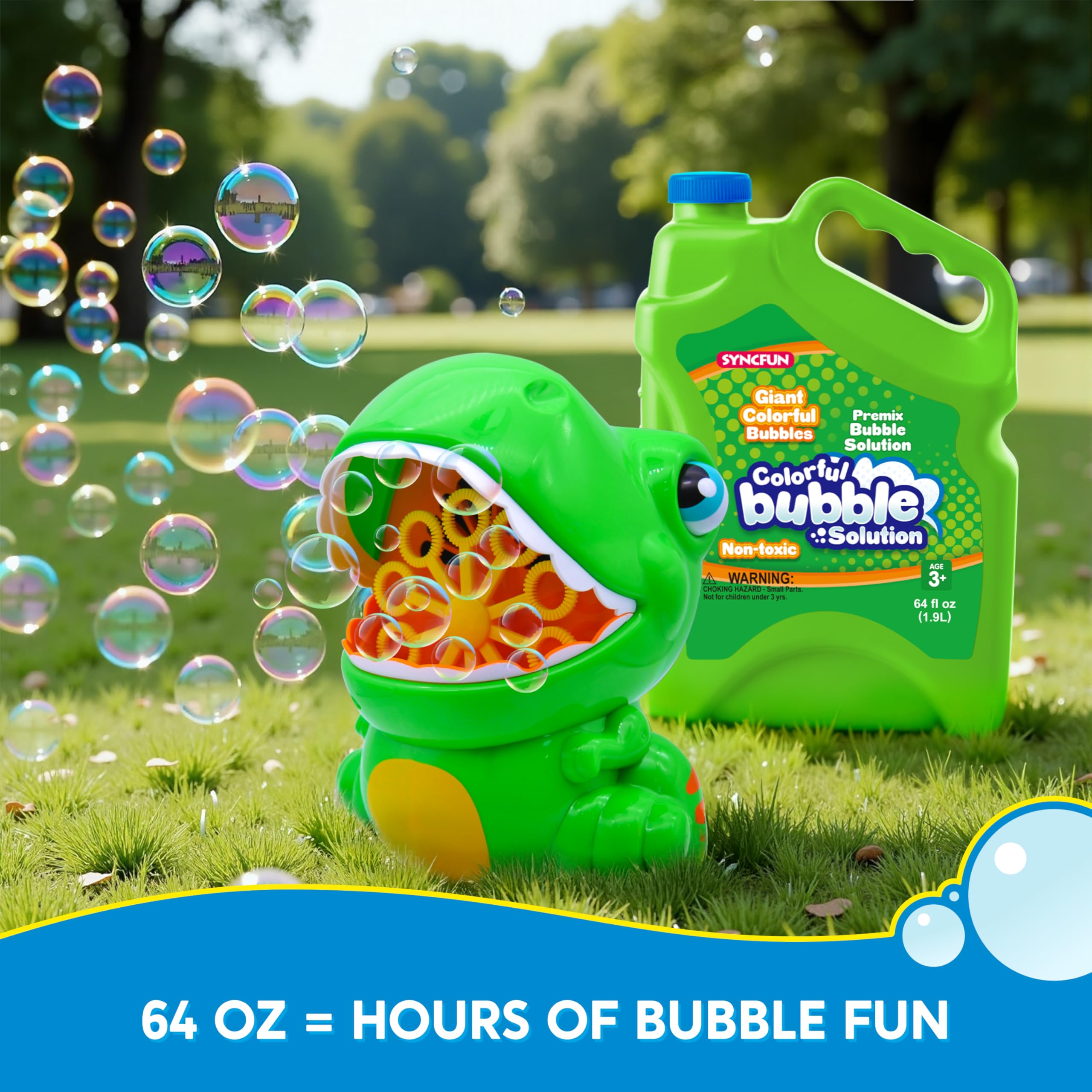 SYNCFUN 64 oz Premixed Bubble Solution, 1.9L Giant Pre-Mix Refill Solution for Bubble Machine, Bubbles for Kids, Wands, Blower, Easter, Outdoors Activity,No Mixing or Measuring