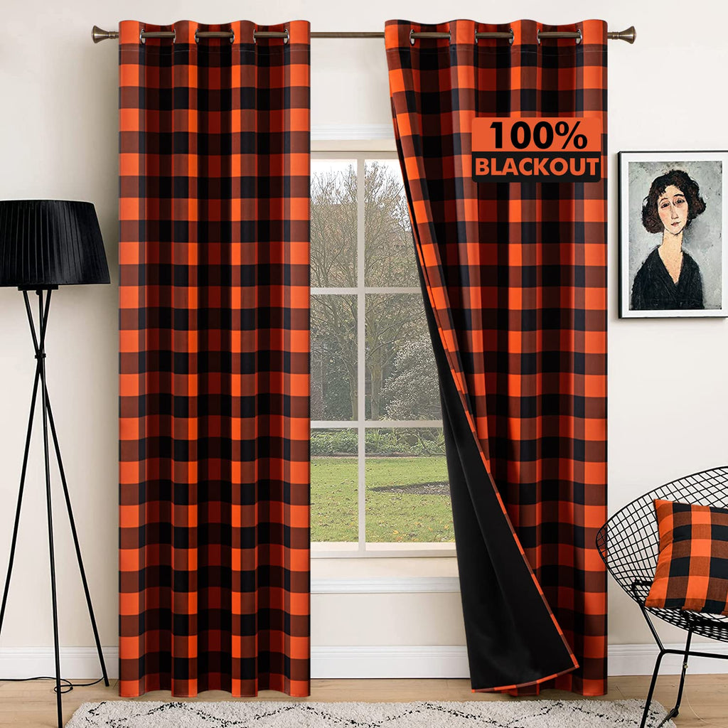 MIULEE Buffalo Plaid Curtains for Farmhouse Bedroom, Blackout Window Drapes with Grommets for Living Room Darkening Light Blocking and Thermal Insulated Set of 2 Panels, W 52" x L 63" Black and White