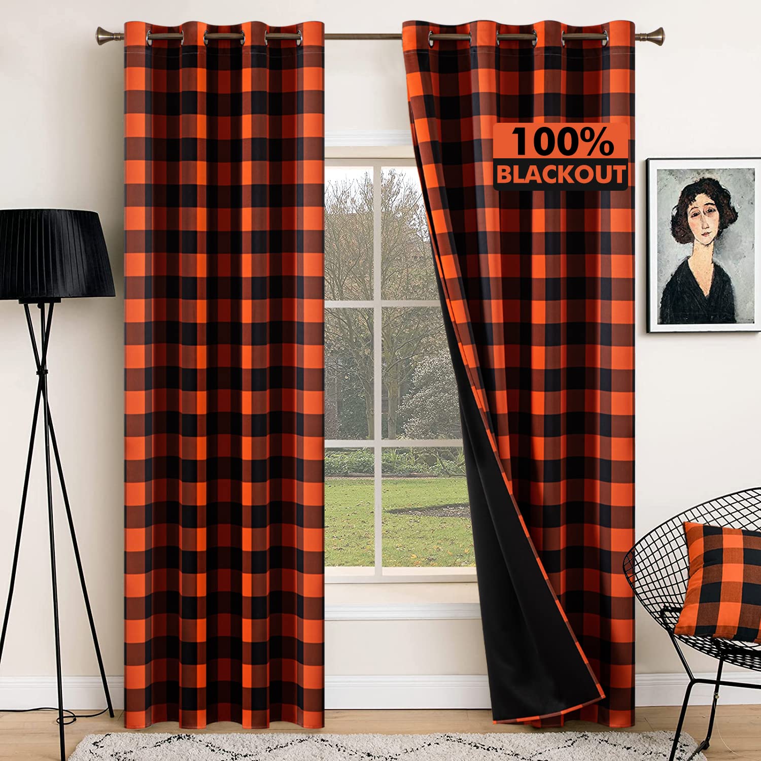 MIULEE Buffalo Plaid Curtains for Farmhouse Bedroom, Blackout Window Drapes with Grommets for Living Room Darkening Light Blocking and Thermal Insulated Set of 2 Panels, W 52" x L 63" Black and White