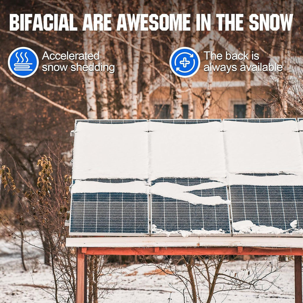 ECO-WORTHY Bifacial 195 Watt 12 Volt 12BB Solar Panel Monocrystalline Double-Sided Power Generation Rigid High-Efficiency PV Module Power Charger for RV,Sunsheds,Canopies,Farms,Home and Off-Grid