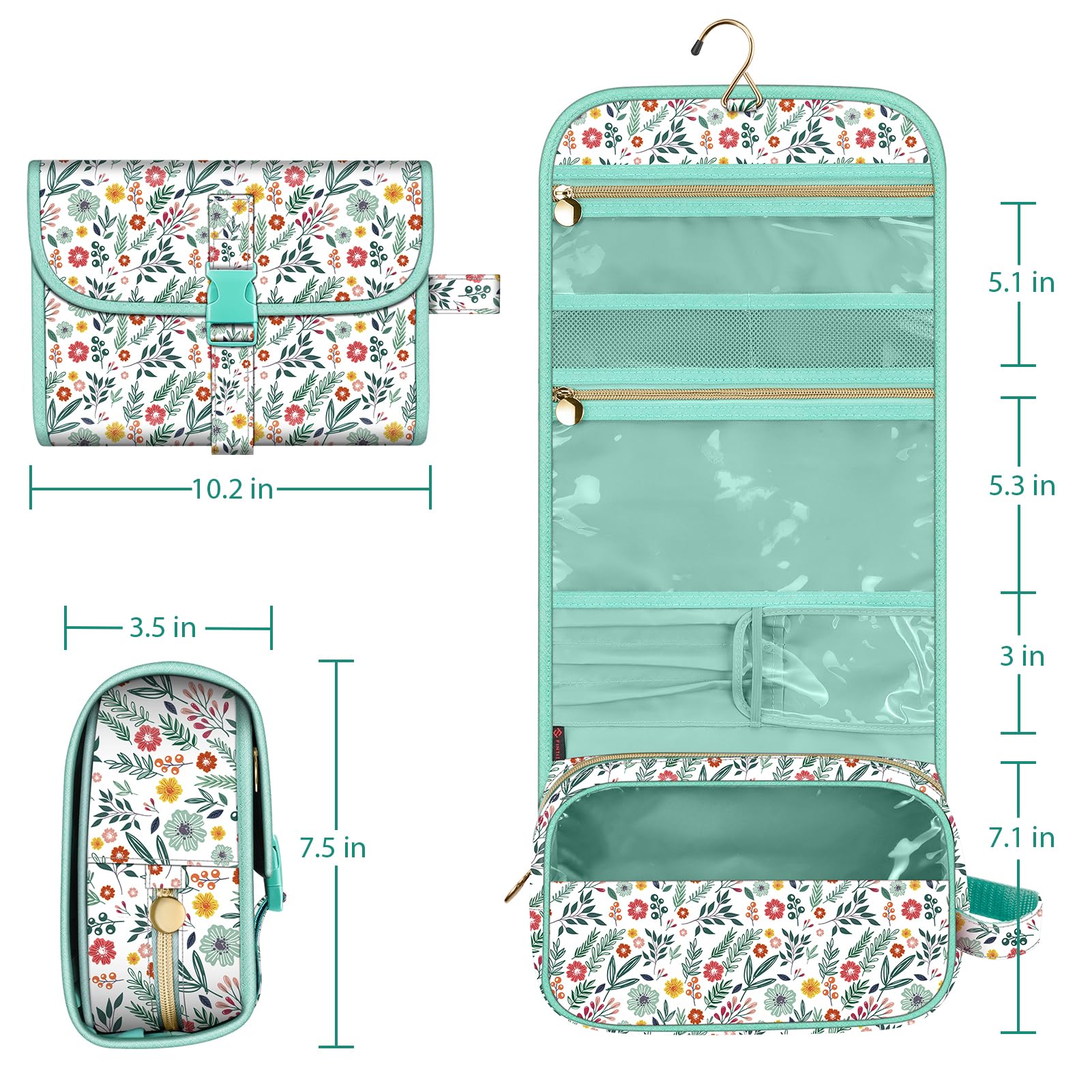 FINTIE Portable Toiletry Cosmetic Travel Bag, Large Water Resistant Hanging Makeup Organizer Storage Pouch Case for Women Girls (Blooming Hibiscus)