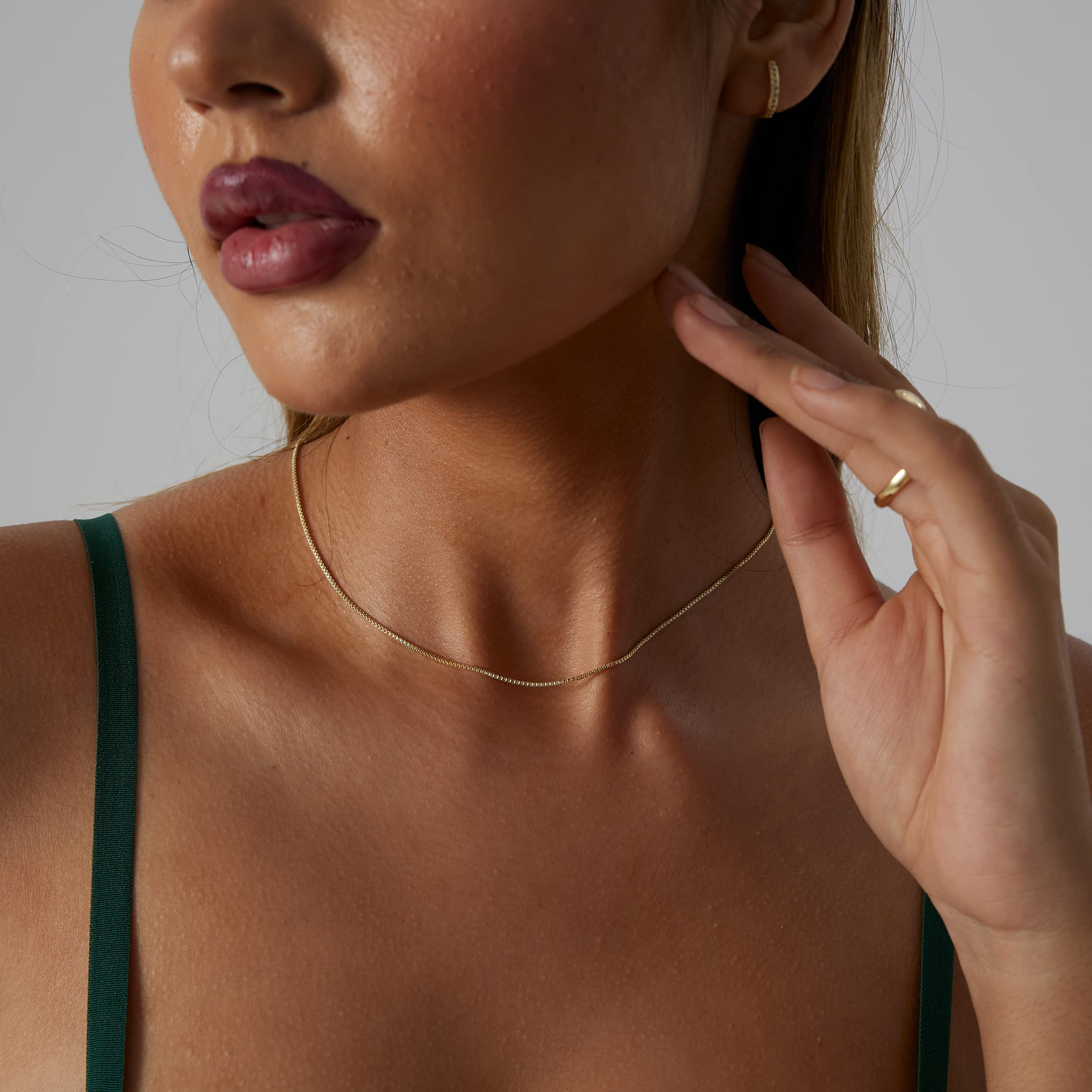BERISO 14K Gold/Silver Plated Choker Necklace for Women Shining Dots Station Gold Chain Necklace Beads Sparkle Chain Necklace Link Chain Exquisite Jewelry for women