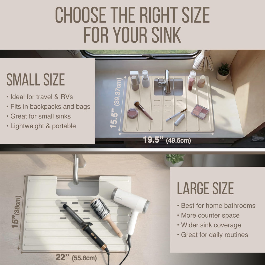 Maplefield Bathroom Sink Cover for Counter Space, Heat Resistant Silicone Sink Mat for Your Beauty Routine, Small Bathroom Space Saver Sink Cover for Makeup (Beige Large, 22" x 15" x 2" Inches)