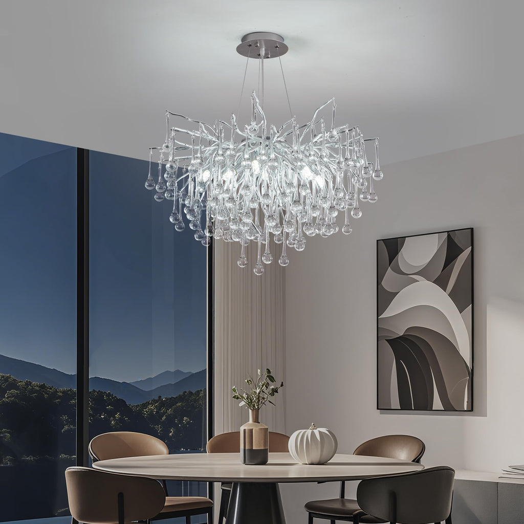 Modern Crystal Raindrop Chandelier, L40'' Black Linear Rectangle Art Deco Tree Branch Lighting Fixture for Kitchen Island Living Room Foyer Staircase 10 Lights