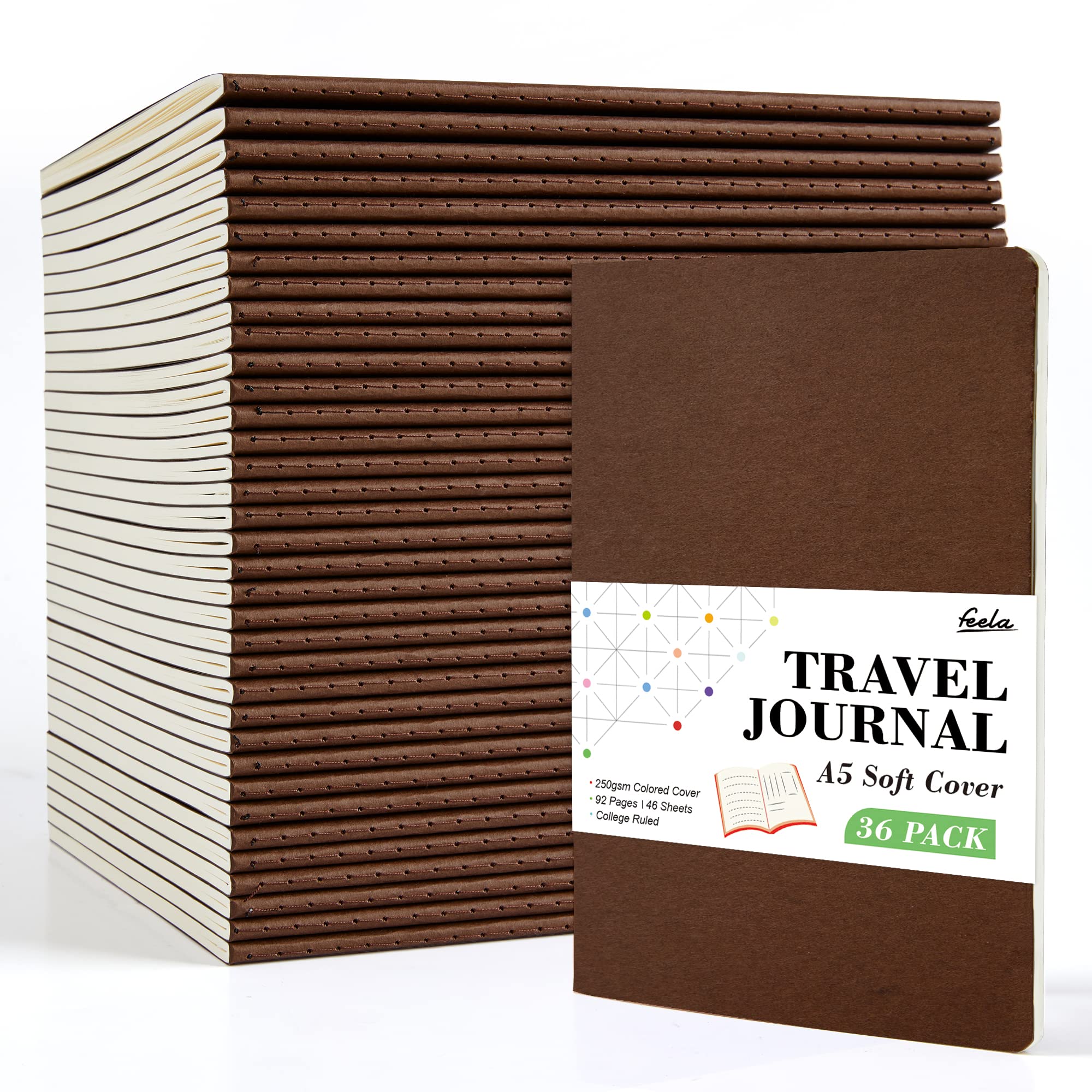 36 Pack Soft Cover Journal Bulk, Feela Lined Blank Travel Journal for Women Men Writing, Notebooks College Ruled for Work, Note Taking Notebook School Business Supplies, 8.2” x 5.5”, A5, Berry