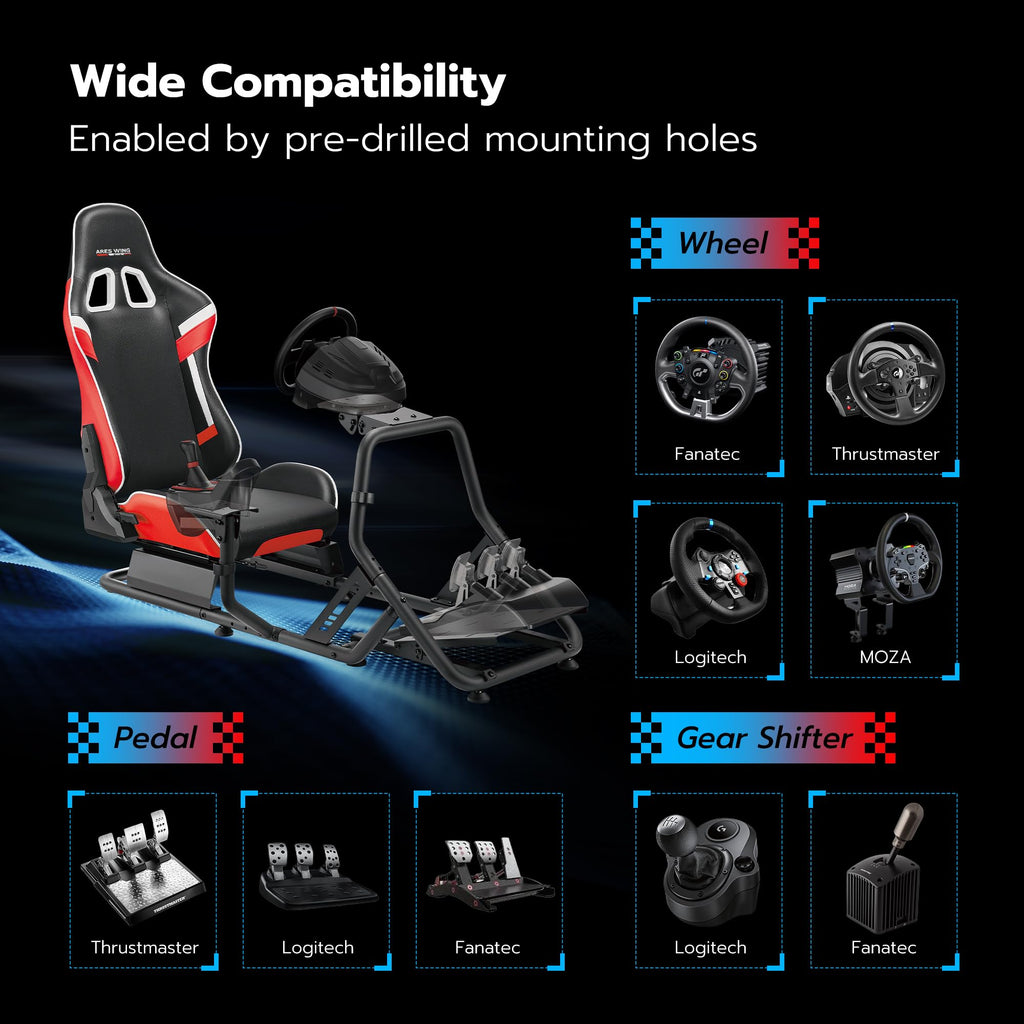 ARES WING Sim Racing Cockpit, Racing Wheel Stand with Seat, Formula and GT Racing Simulator Cockpit Compatible with Fanatec, Thrustmaster, Logitech, Moza Racing Games on PS5, PS4, Xbox and PC