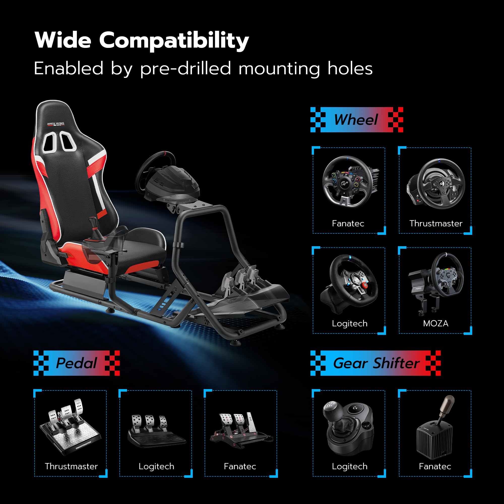 ARES WING Sim Racing Cockpit, Racing Wheel Stand with Seat, Formula and GT Racing Simulator Cockpit Compatible with Fanatec, Thrustmaster, Logitech, Moza Racing Games on PS5, PS4, Xbox and PC