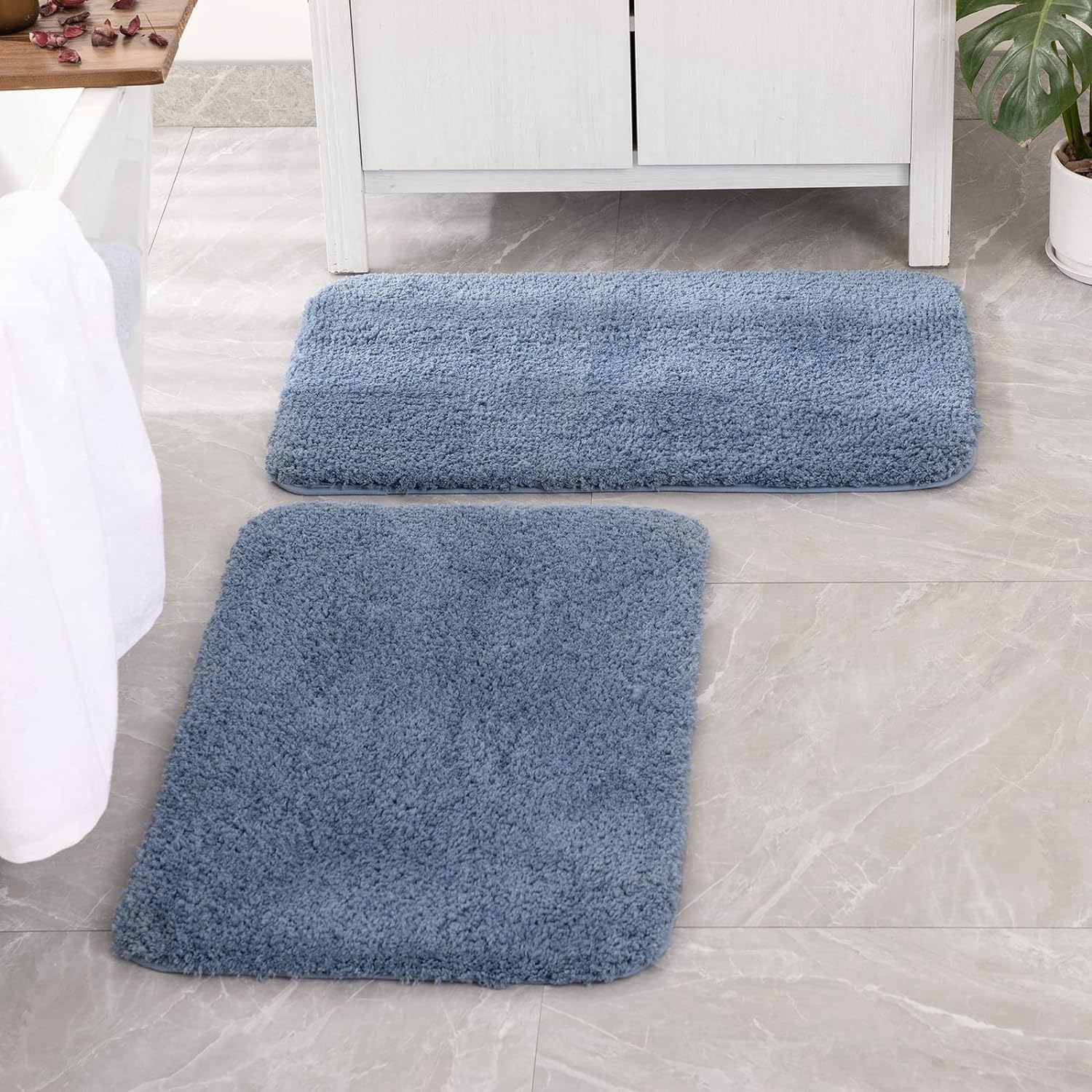 MIULEE Black Bathroom Rugs Set 2 Piece, Small Soft Absorbent Microfiber Bath Mat Set, Non Slip Quick Dry Machine Washable Plush Shaggy Bath Rugs for Bathroom Floor, Tub and Shower, 16x24 inches