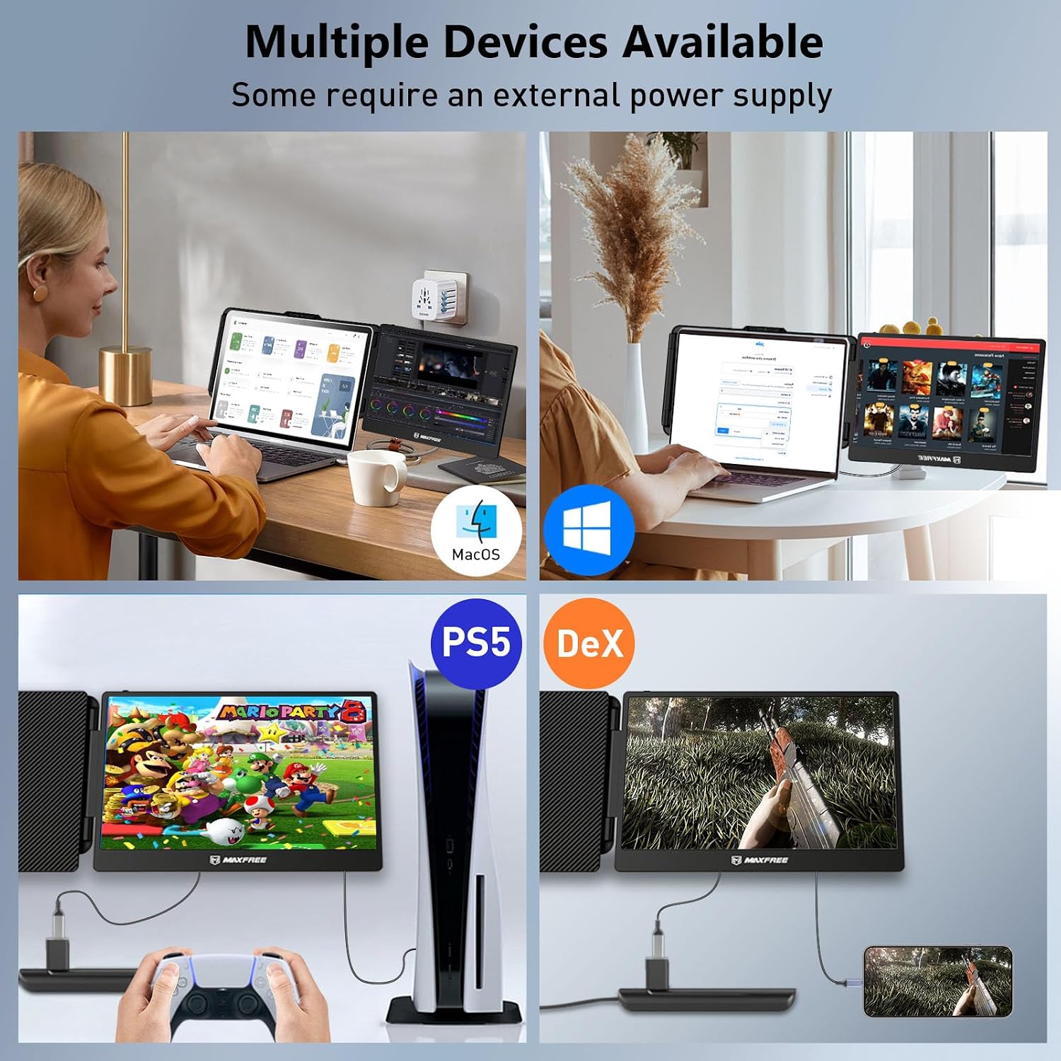 Maxfree Laptop Screen Extender, S1 14'' Laptop Monitor Extender Dual Screen Plug & Play, 1080P FHD Portable Monitor for 13.3-17'' Laptops, Compatible with macOS/Windows/Dex/Android/Switch/PS5