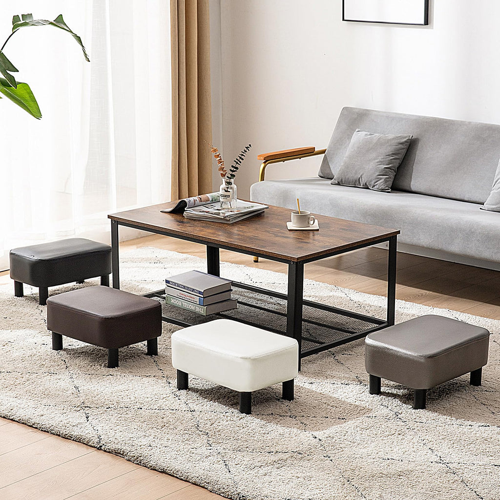 IBUYKE 16.54" Small Footstool, PU Faux Leather Step Stool, with Padded Seat Pine Wood Legs and Padded Rectangular Stool, for Bedroom, Black RF-BD210