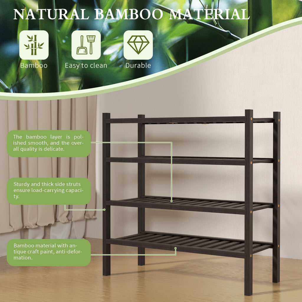 ROMGUAR CRAFT 2-Tier Bamboo Long Shoe Rack, Free Standing Wood Shoe Shelf Storage Organizer for Closet Entryway Stackable 35"x11"x13" (Black)
