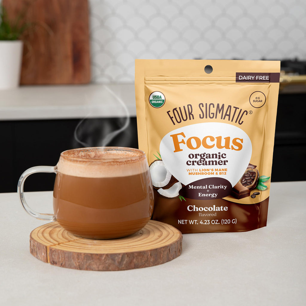 Four Sigmatic Focus Chocolate Coffee Creamer | Organic Non Dairy Coffee Creamer with Lion’s Mane and Vitamin B12 | Chocolate, 4.23 oz