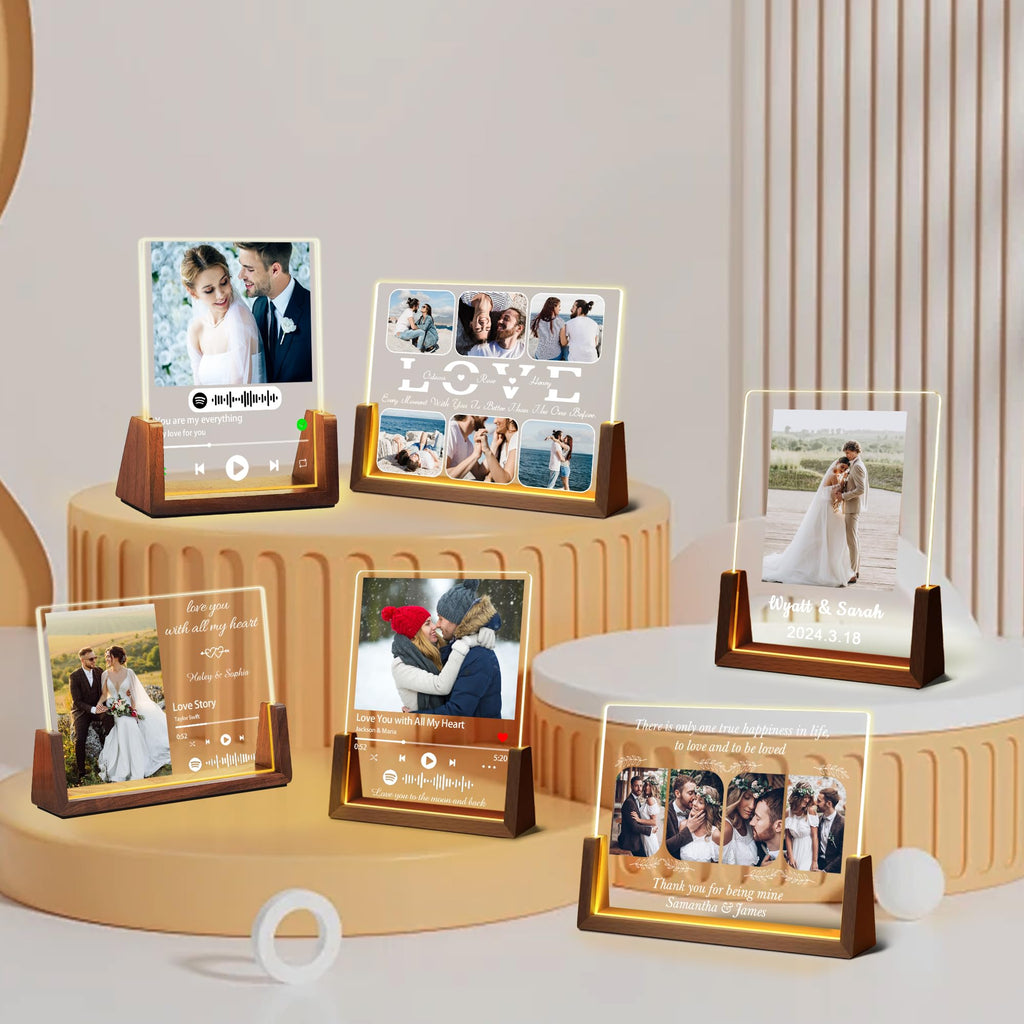Personalized Fathers Day Birthday Gifts For Daddy Dad From Daughter Son Wife, Custom Acrylic Plaque Light Up Picture Frame, Customized Dad Gifts For Husband Men Papa Fathers Day Christmas