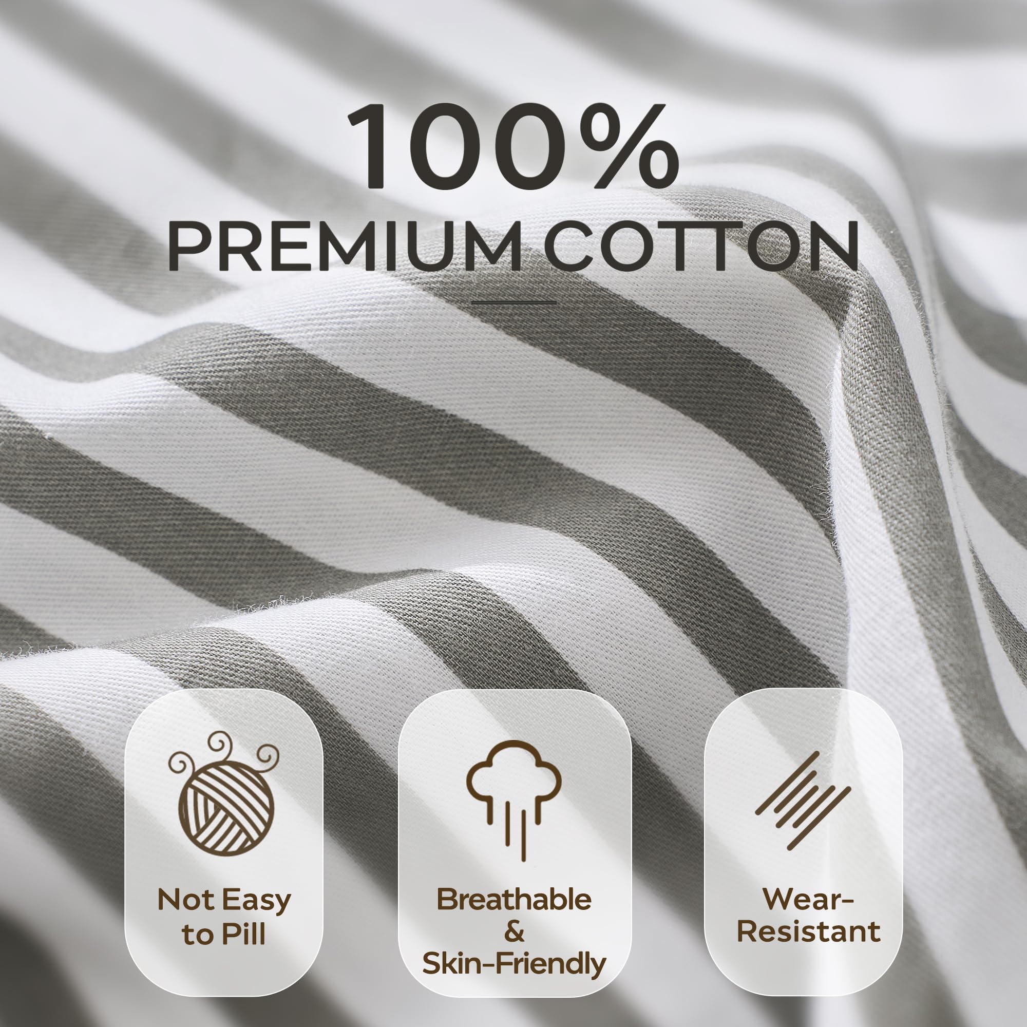 JELLYMONI Cotton Striped Pillowcases Set of 2, Sage Green, Standard | Soft breathable feel, Envelope closure, 400TC cotton, Machine washable, Gentle on skin