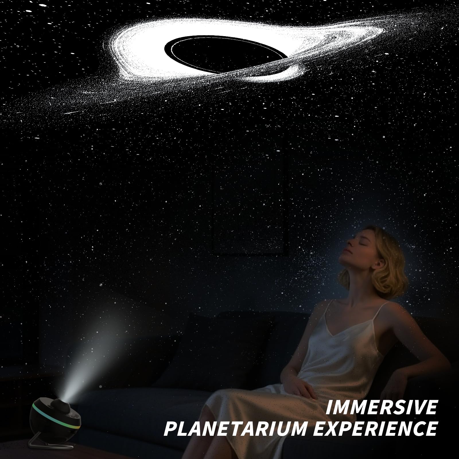 Galaxy Projector, Star Projector Home Planetarium with 1 Glass Projection Disc, 180° Rotatable Starry Sky Night Light with Meteor Effects & Light Strip for Bedroom, Kids & Adults Gift