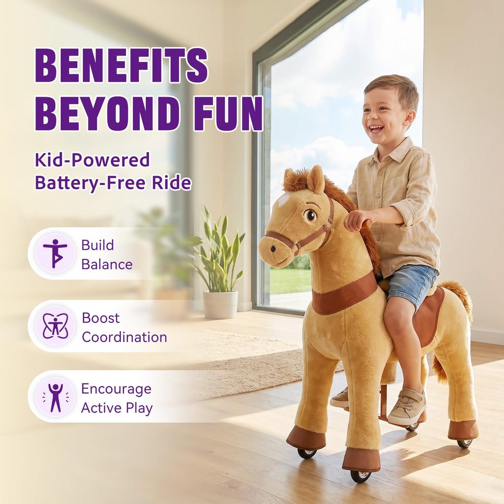 PonyCycle Ride on Toys Riding Black Horse Toys No Battery Required (with Brake/ 30" Height/Size 3) Pony Rider Walking Animals Rocking Horse Ride on Horse for Kids Riding Toys E338