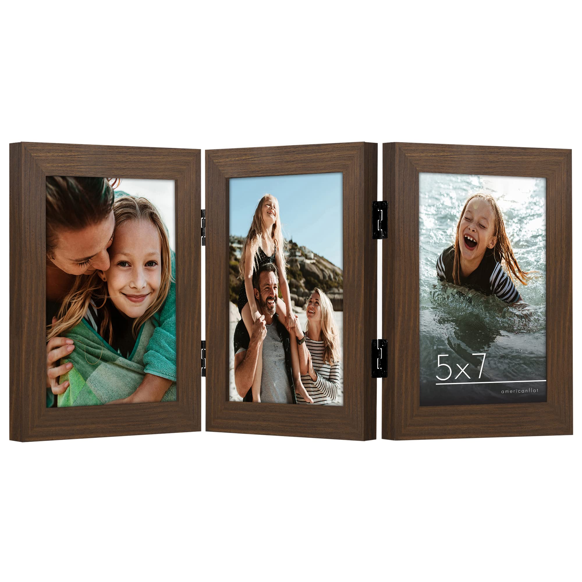 Americanflat Hinged 4x6 Picture Frame with Shatter-Resistant Glass - Double Picture Frames with Engineered Wood - Signature Collection - Photo Frame for Tabletop Display - Black
