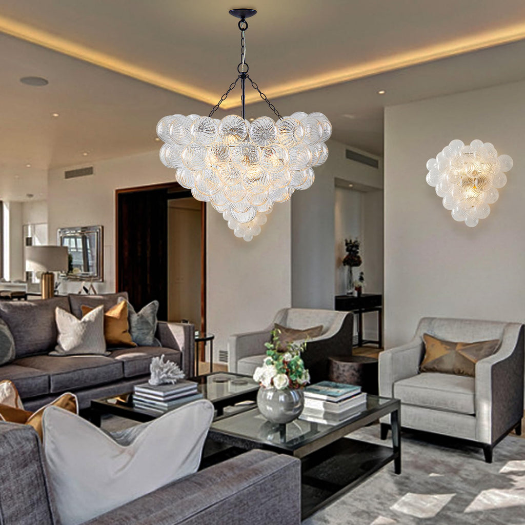 Longree Bubble Glass Ball Chandelier White 20" Dia Pendant Light | Swirled Glass Globe, for Dining Room Kitchen Bathroom Entry Bedroom