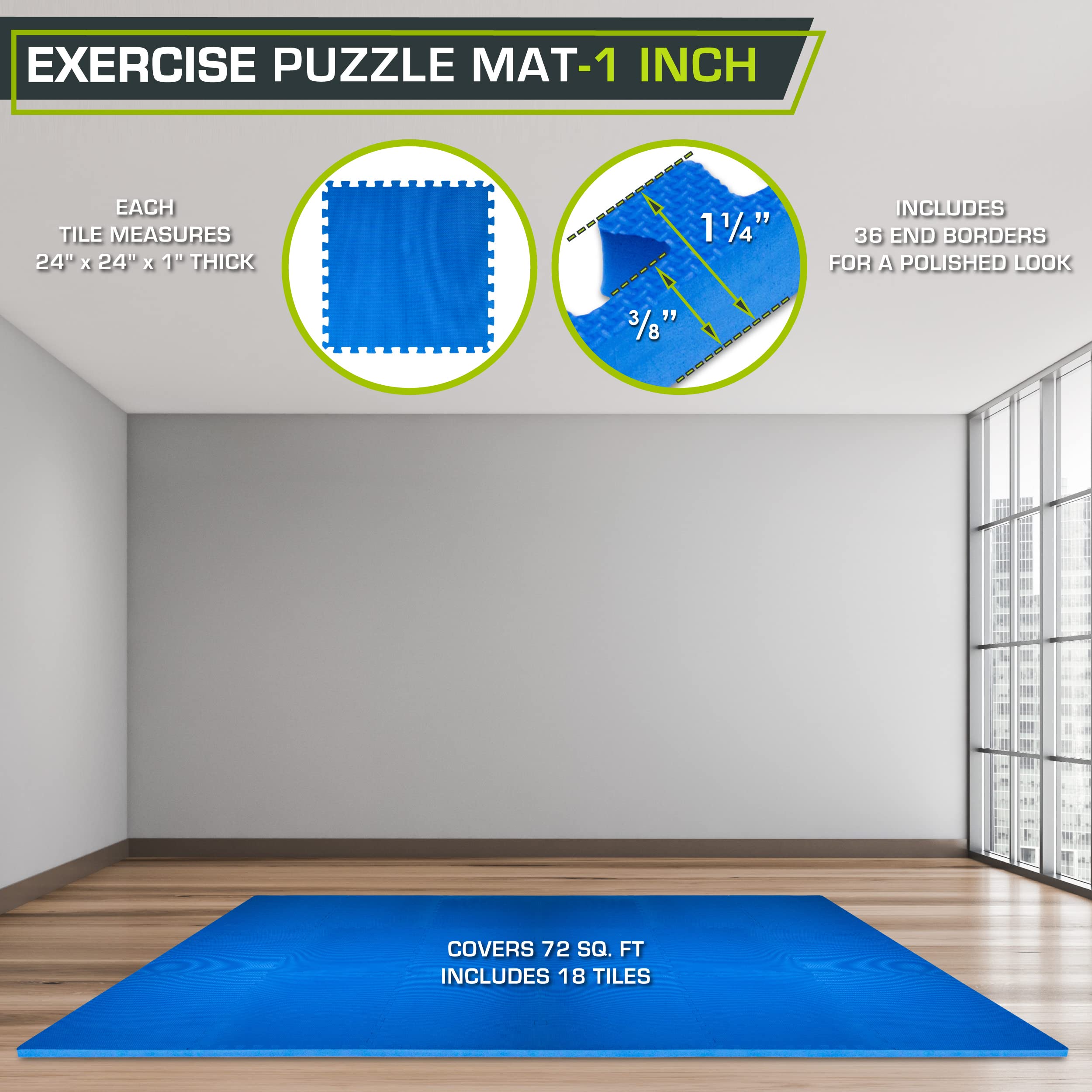 ProsourceFit Weaved Pattern Extra Thick Exercise Puzzle Mat 1-inch, EVA Foam Interlocking Tiles for Protective, Cushioned Flooring for Home and Gym Equipment; Black, 72 SQ FT, 18 Tiles