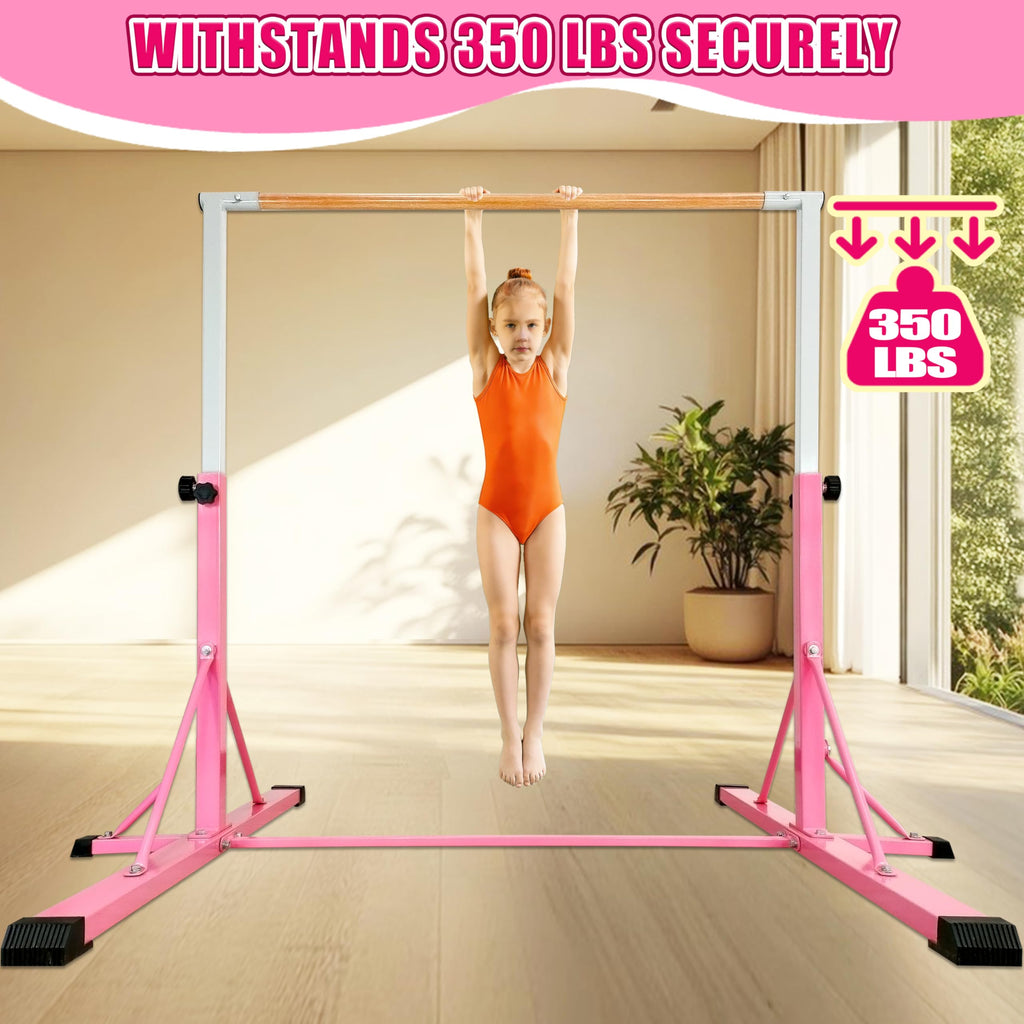 FC FUNCHEER Gymnastics Bar for Kids Ages 3-15, 35" to 60" Adjustable Height, 4FT Wide Base - Professional Kip Bar with 360° Stability & Fiberglass Crossbar, Easy Fold&Solid Design for Home Training