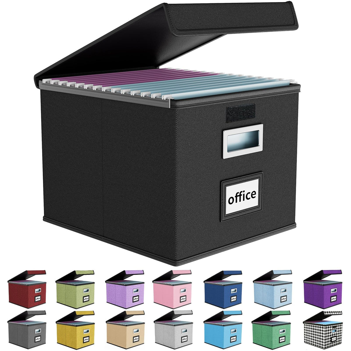 File Organizer Box with Lid, Collapsible Faux Leather Hanging File Folder Box Organizer with Plastic Slides, Decorative Home/Office Filing System Boxes for File and Folders Storage