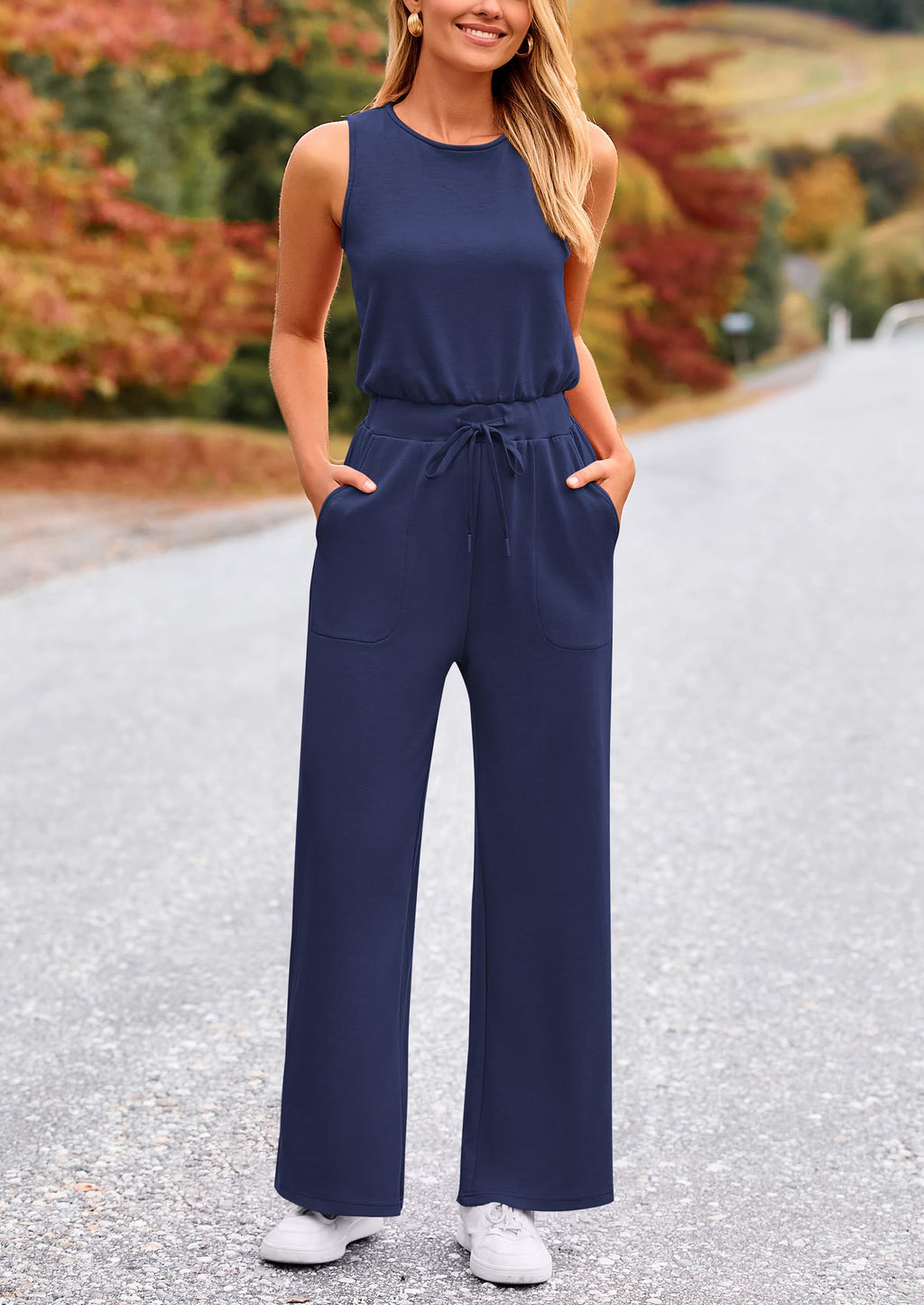 PRETTYGARDEN Jumpsuits for Women Casual 2026 Summer Sleeveless Wide Leg Pants Rompers One Piece Beach Vacation Spring Outfits