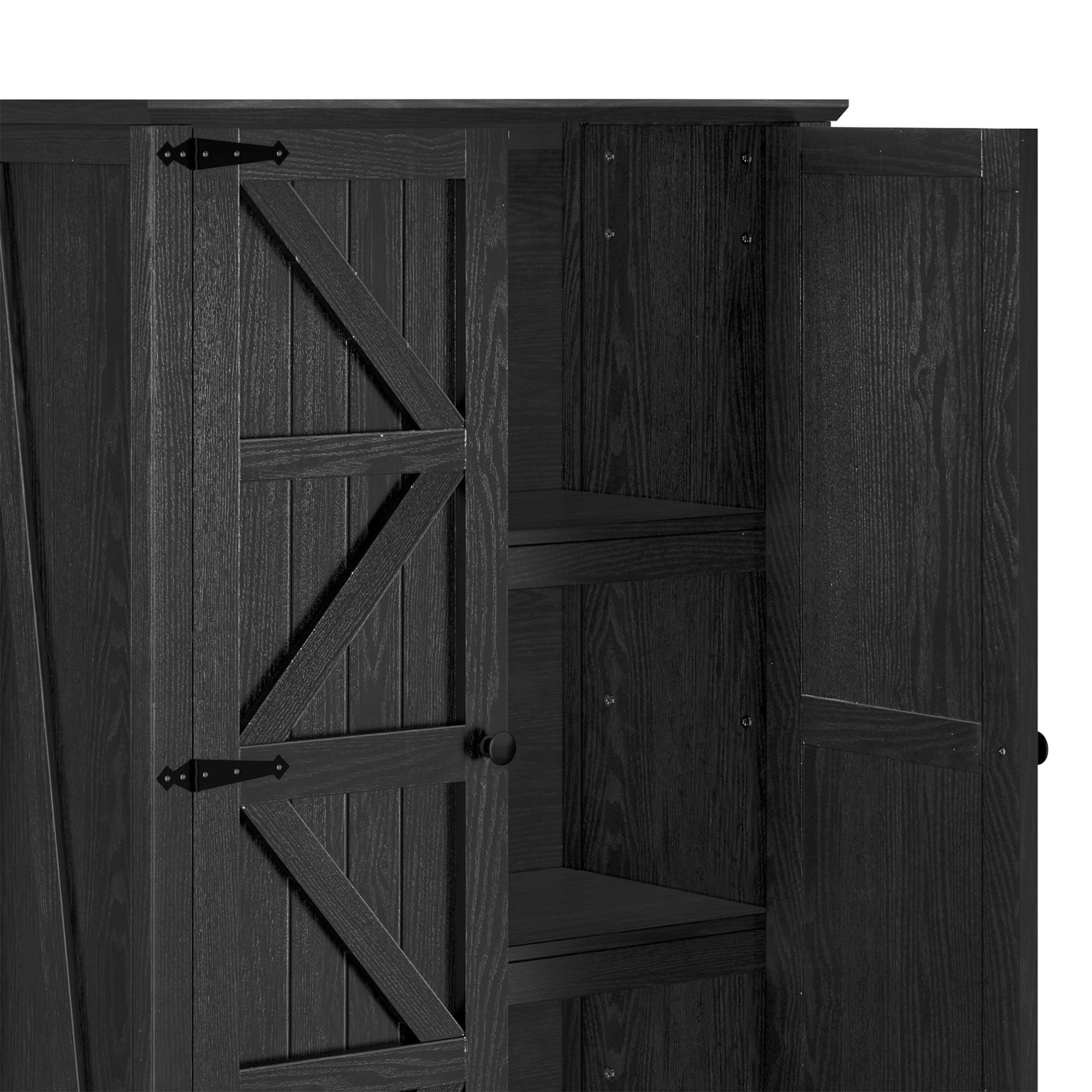 DWVO Farmhouse Kitchen Pantry Cabinet, 64.5" Tall Storage Cabinet with 2 Drawers and Adjustable Shelves, Versatile Storage for Living Room, Dining Room or Hallway, Oak Black