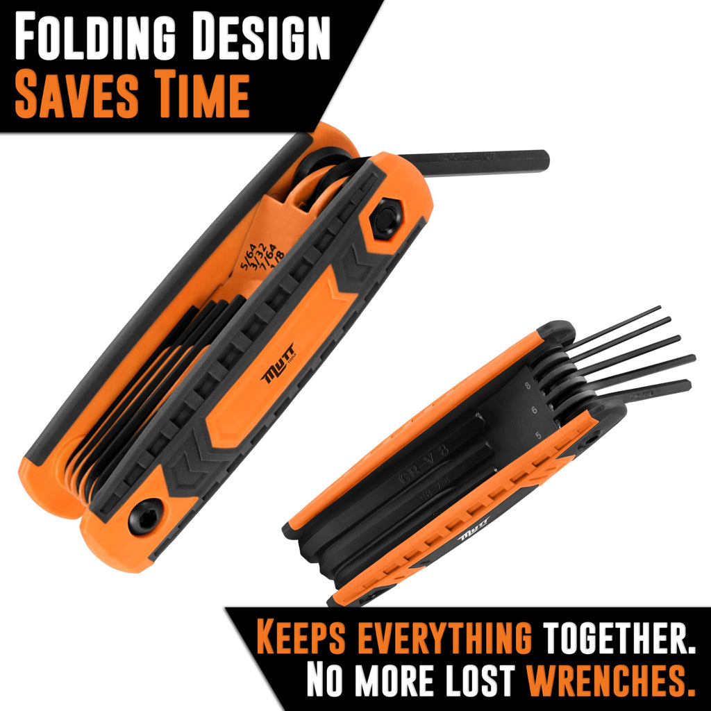 Mutt Tools 17pc Folding Allen Key Set - SAE & Metric Hex Wrench Set with Color-Coding - Compact Allen Wrench Tool for Bikes, DIY, Archery - Keys with Size Markings