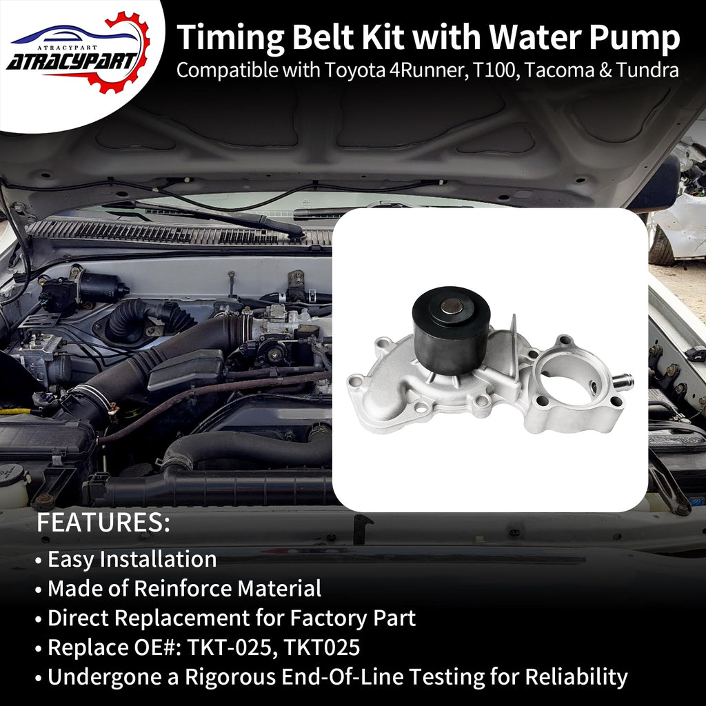 Engine Timing Belt Kit with Water Pump | Compatible With 1987-2001 Toyota Camry Celica RAV4 MR2 Solara 2.0L 2.2L 3SFE 5SFE L4 DOHC 16V | Replaces# TBK138, TCKWP199