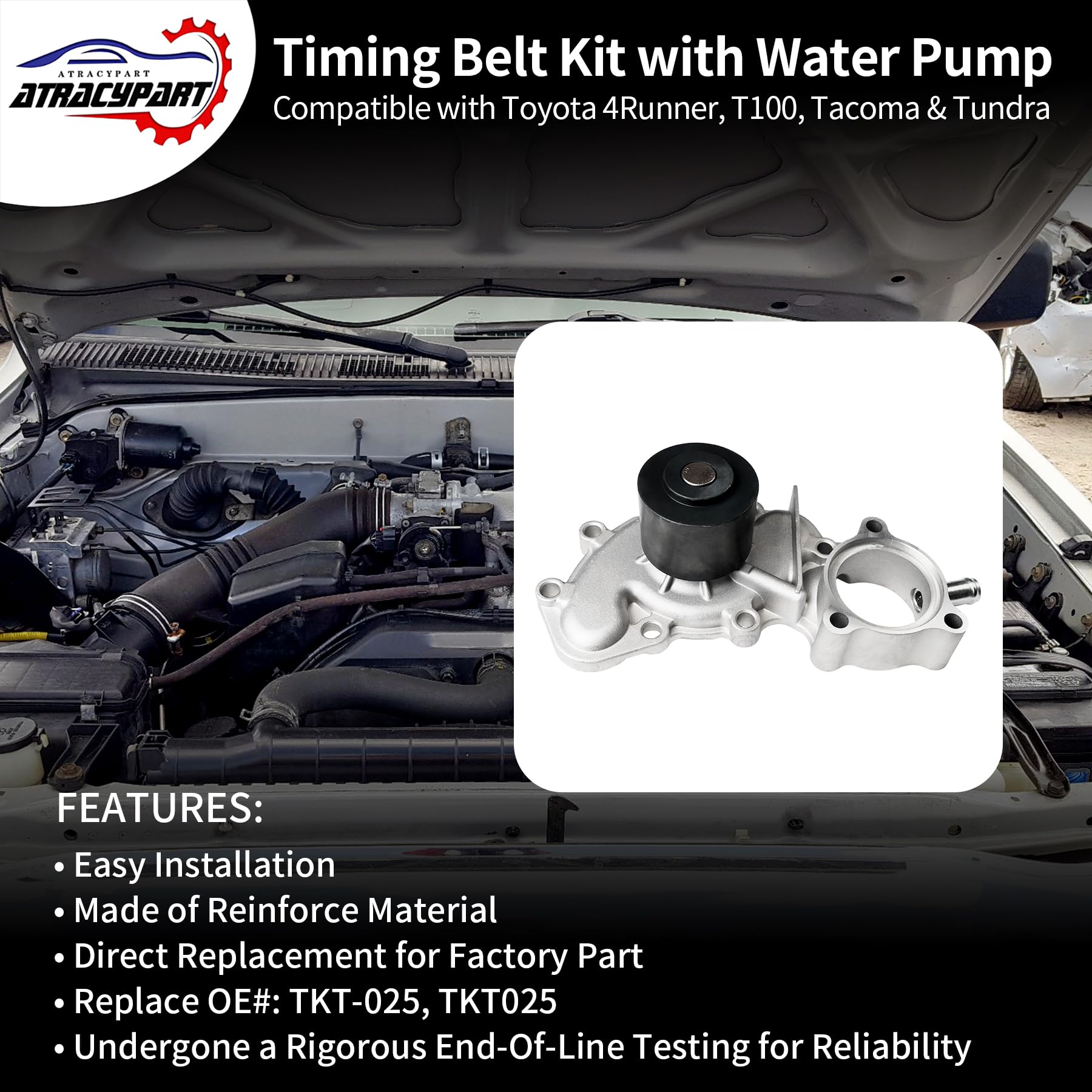 Engine Timing Belt Kit with Water Pump | Compatible With 1987-2001 Toyota Camry Celica RAV4 MR2 Solara 2.0L 2.2L 3SFE 5SFE L4 DOHC 16V | Replaces# TBK138, TCKWP199