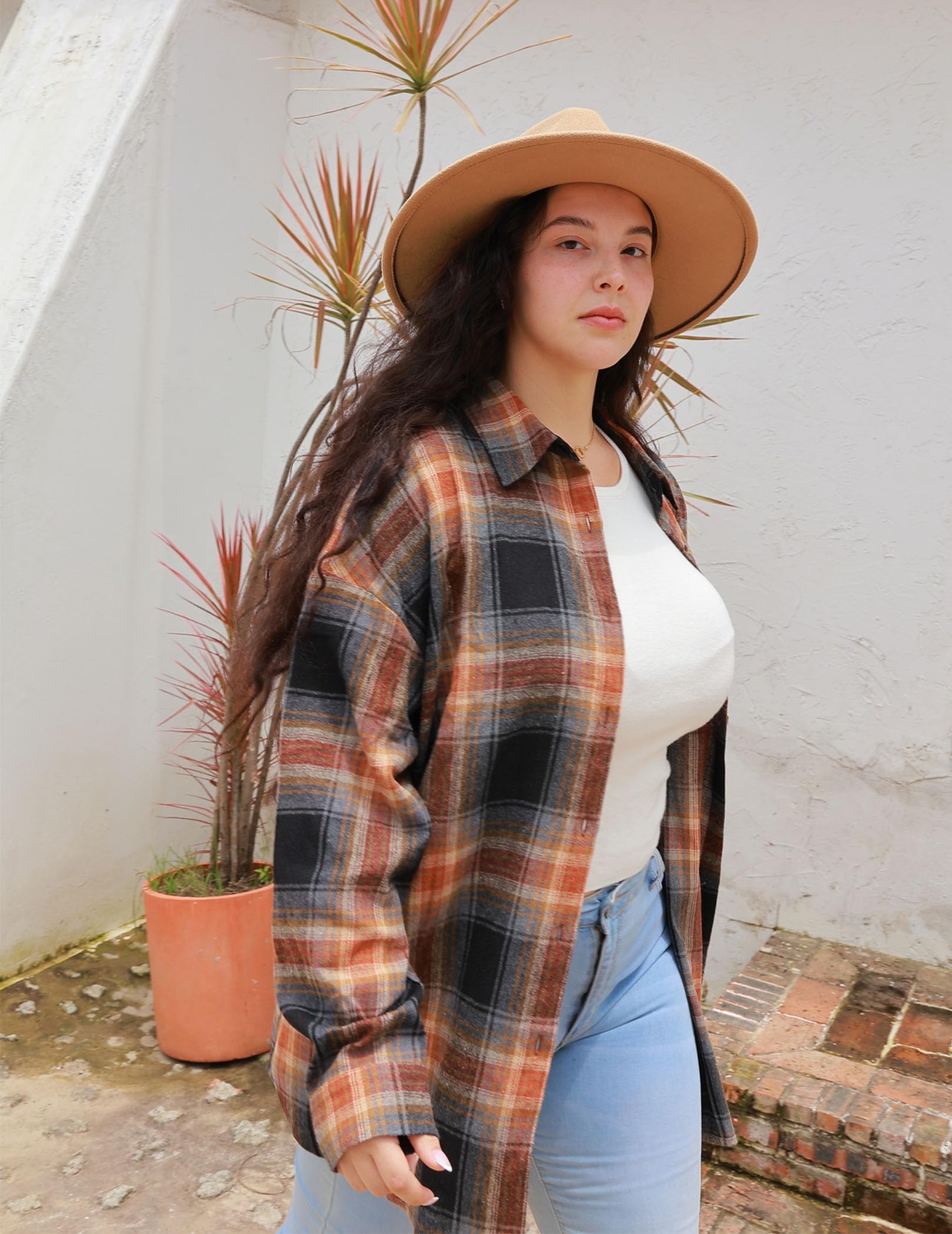 Zeagoo Womens Plus Size Flannel Shirts Plaid Shirts Long Sleeves Casual Button Down Collared Shacket Tops