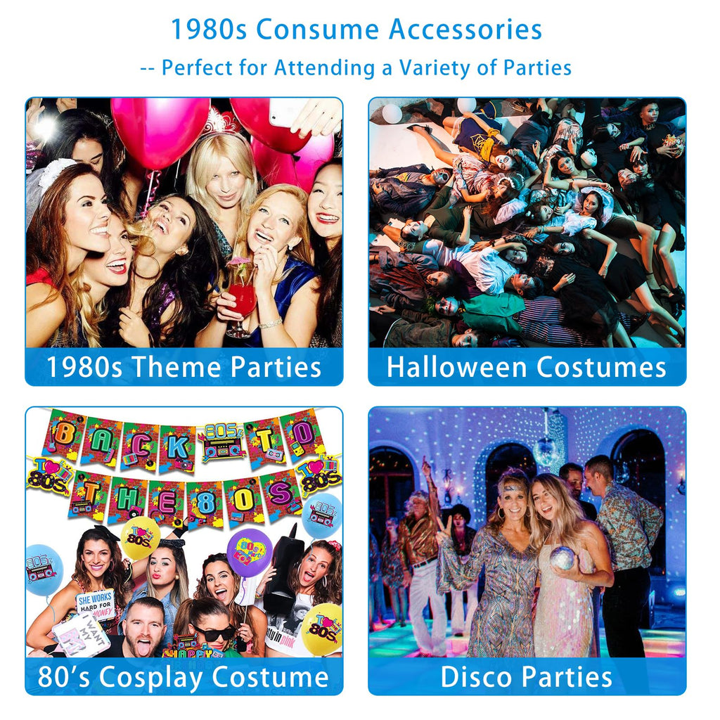 Upgraded 80s Outfit Costume for Women,80s Party Costume Accessory Sets with T-Shirt Tutu Skirt Waist Pack etc