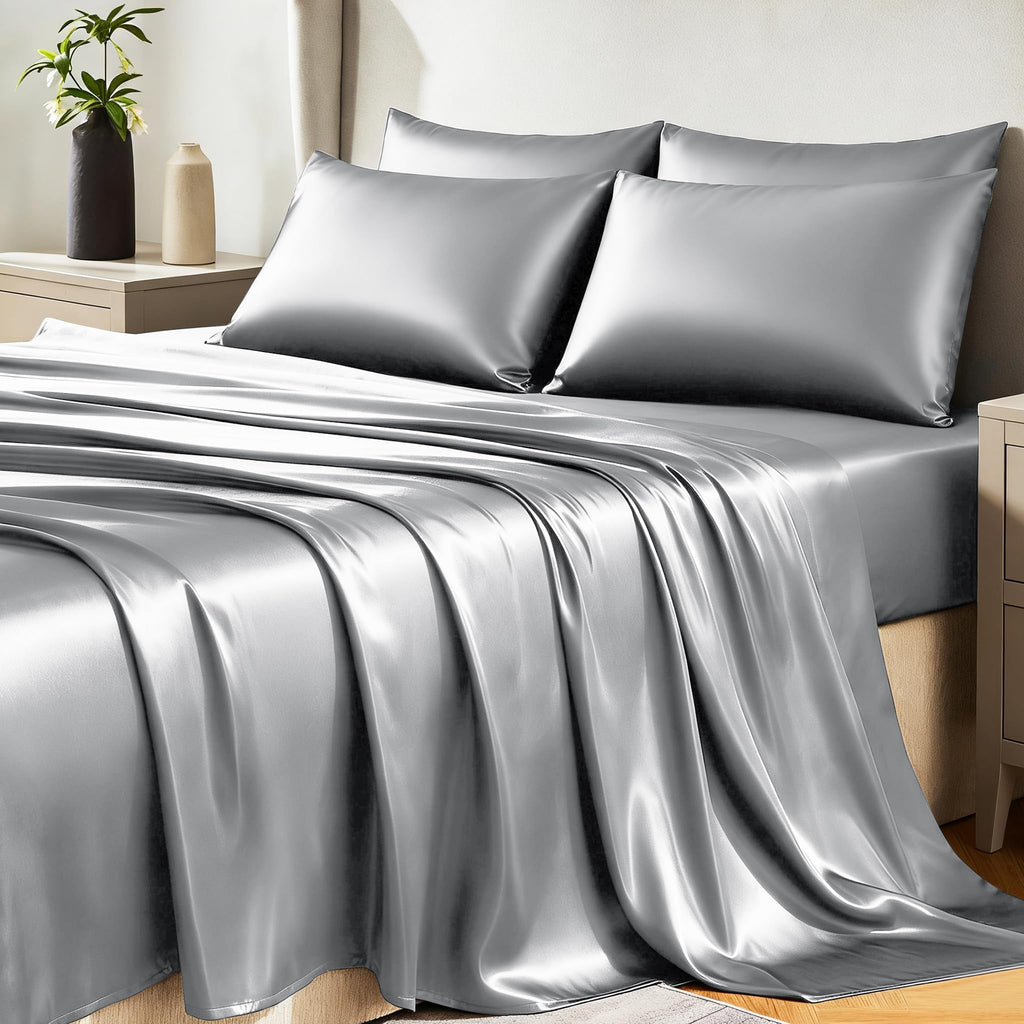 CozyLux Satin Sheets Twin Sheet Set - Silky Soft Bedding Similar to Silk, 3 Piece Sheets for Hair and Skin, Deep Pocket with All-Around Elastic, Home Decor for Bedroom, Black