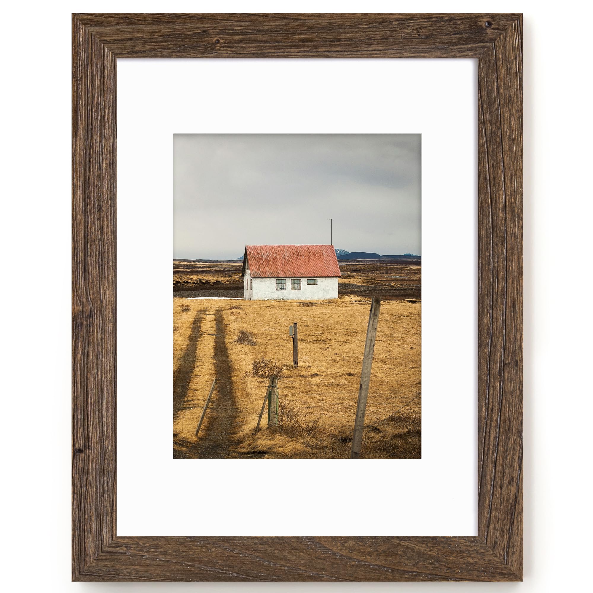 Fun Memories 5x7 Picture Frame with Mat for 4x6 Photo, Solid Elm Wood & Tempered Glass, Rustic Wall & Tabletop Display Frame, Grey, 1 Pack