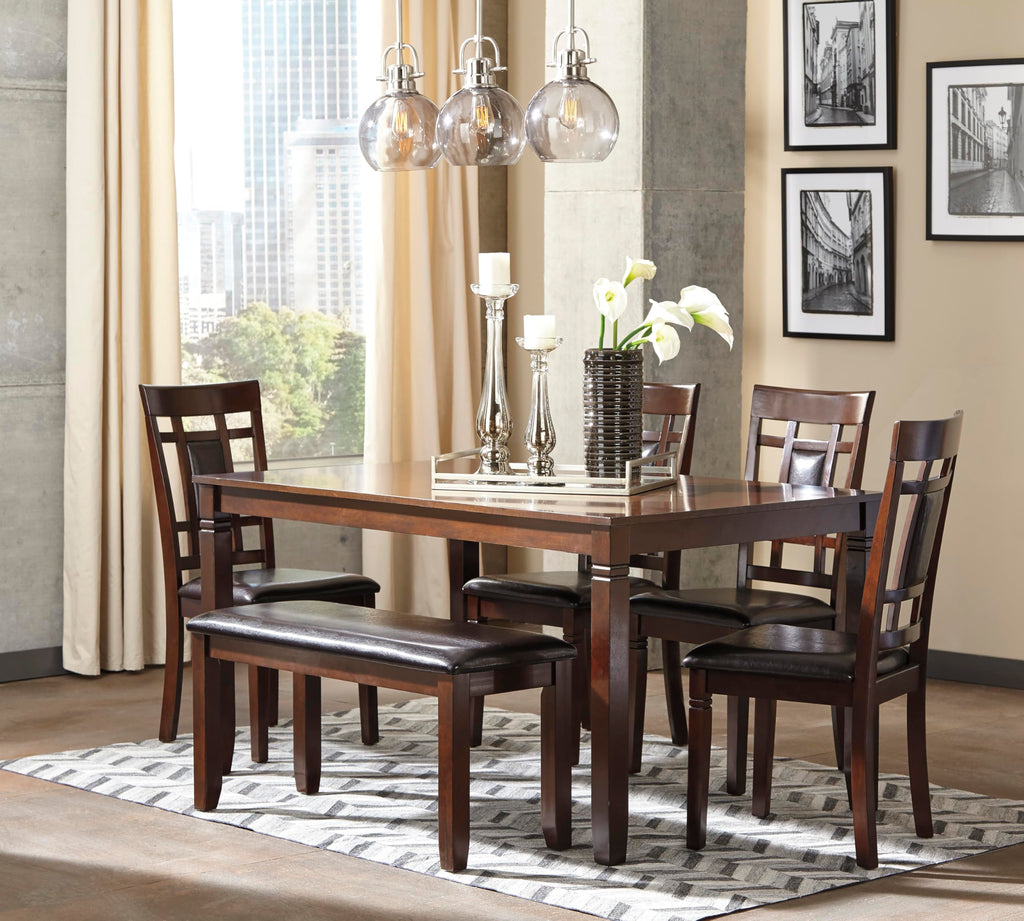 Signature Design by Ashley Bennox 6 Piece Dining Set with Upholstered Bench, Table & 4 Upholstered Chairs, Seats 6, Wood, Brown