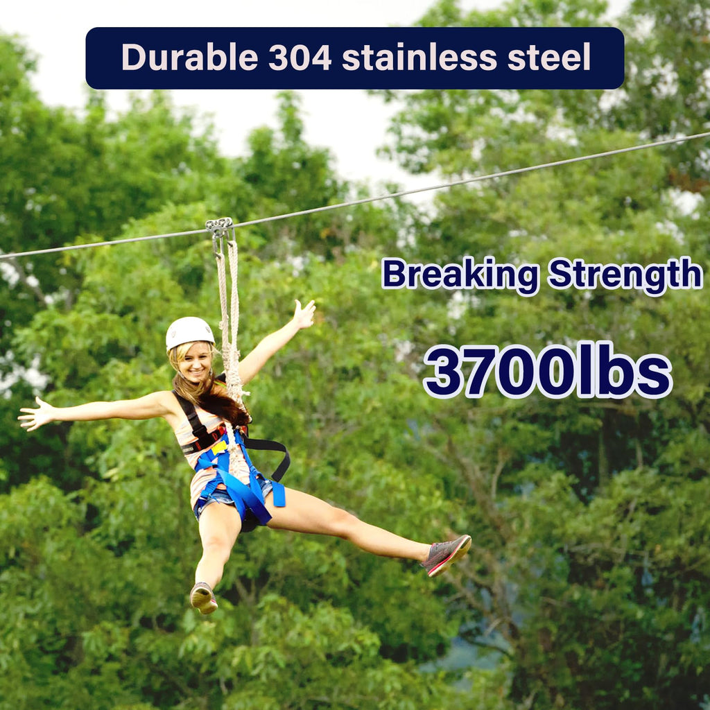 Thickened 3/16" 25ft Stainless Steel Cable with Wire Rope Clip, Thimble and Aluminum Crimping Loop Sleeve, 7X19 Strands Aircraft Cable, 3700lbs Breaking Strength for Deck Railing, String Lights