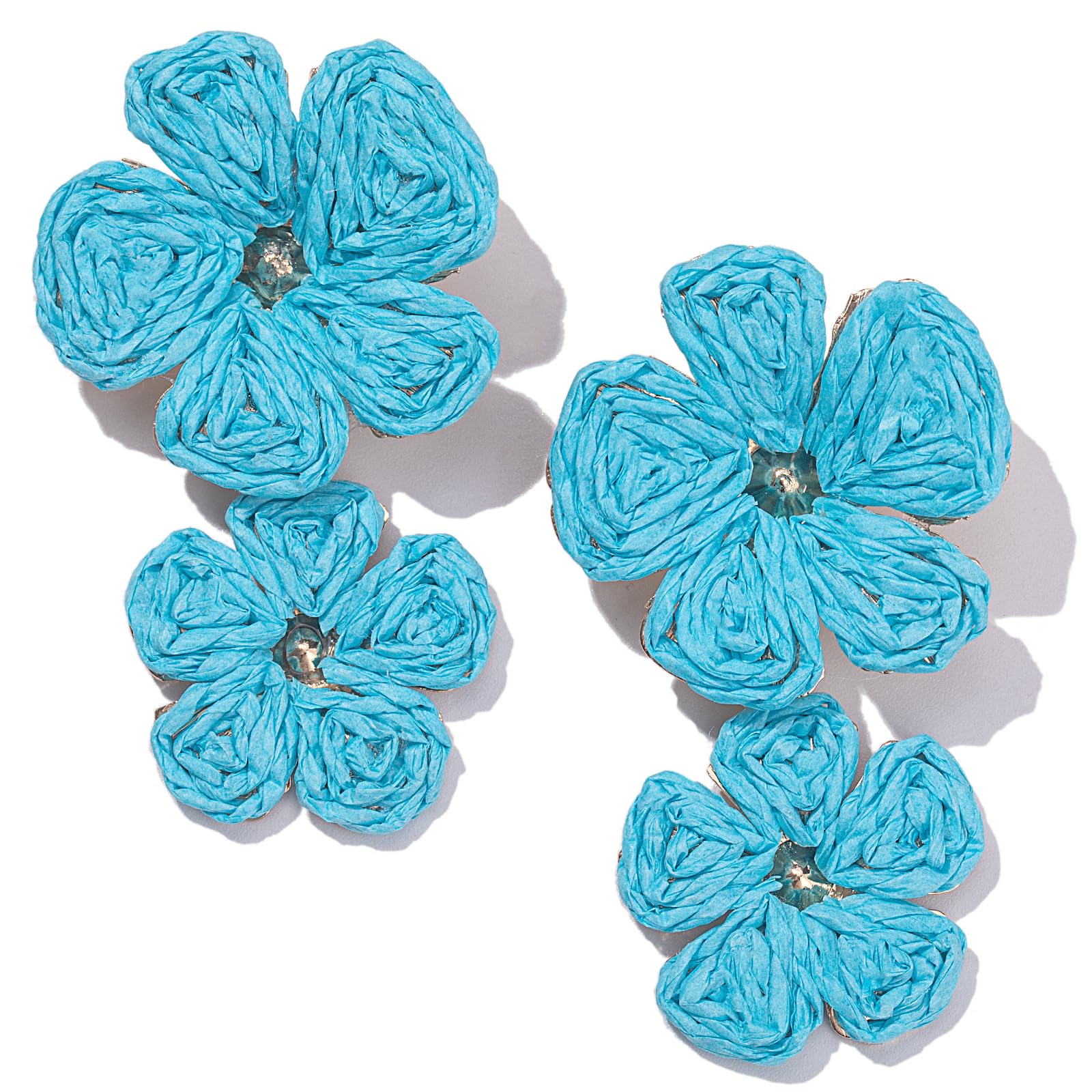 Boho Flower Earrings Statement Raffia Dangle Earrings Cute Floral Jewelry Trendy Summer Beach Vacation Outfits for Women