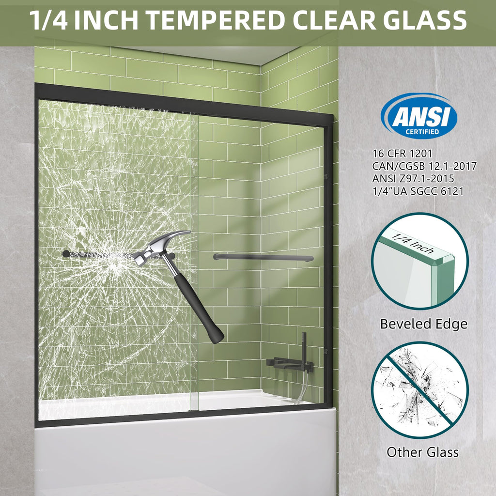 GETPRO Shower Door Sliding 44-48 in. W x 72 in. H Semi-Frameless Bypasss Double Sliding Doors for Shower,1/4 inch Clear Tempered Walk-in Shower Glass Door Brushed Nickel