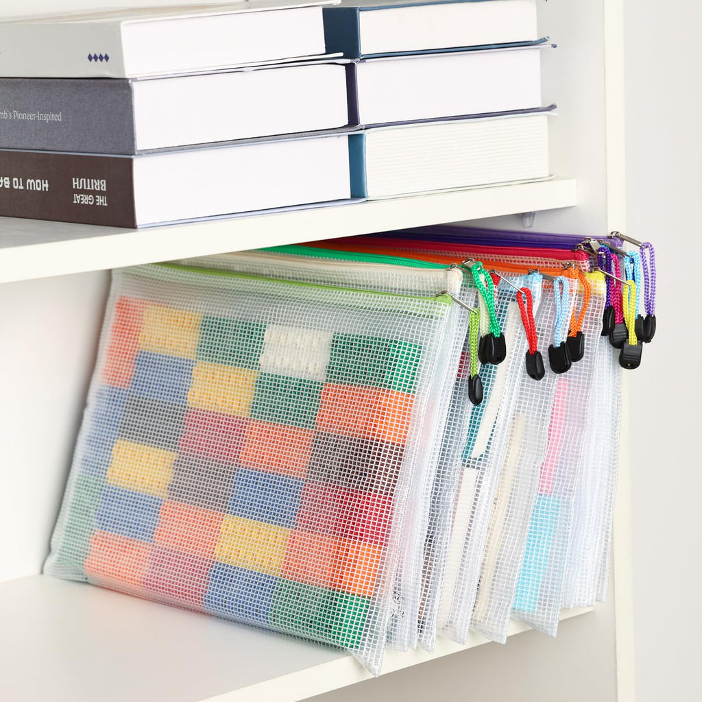 EOOUT 24pcs Mesh Zipper Pouch Bags A3 Extra Large Document Bag with Label Pocket, 16.9x12 Inches, Plastic Zip File Folders, Puzzles, Board Game Storage for Organizing Office Home