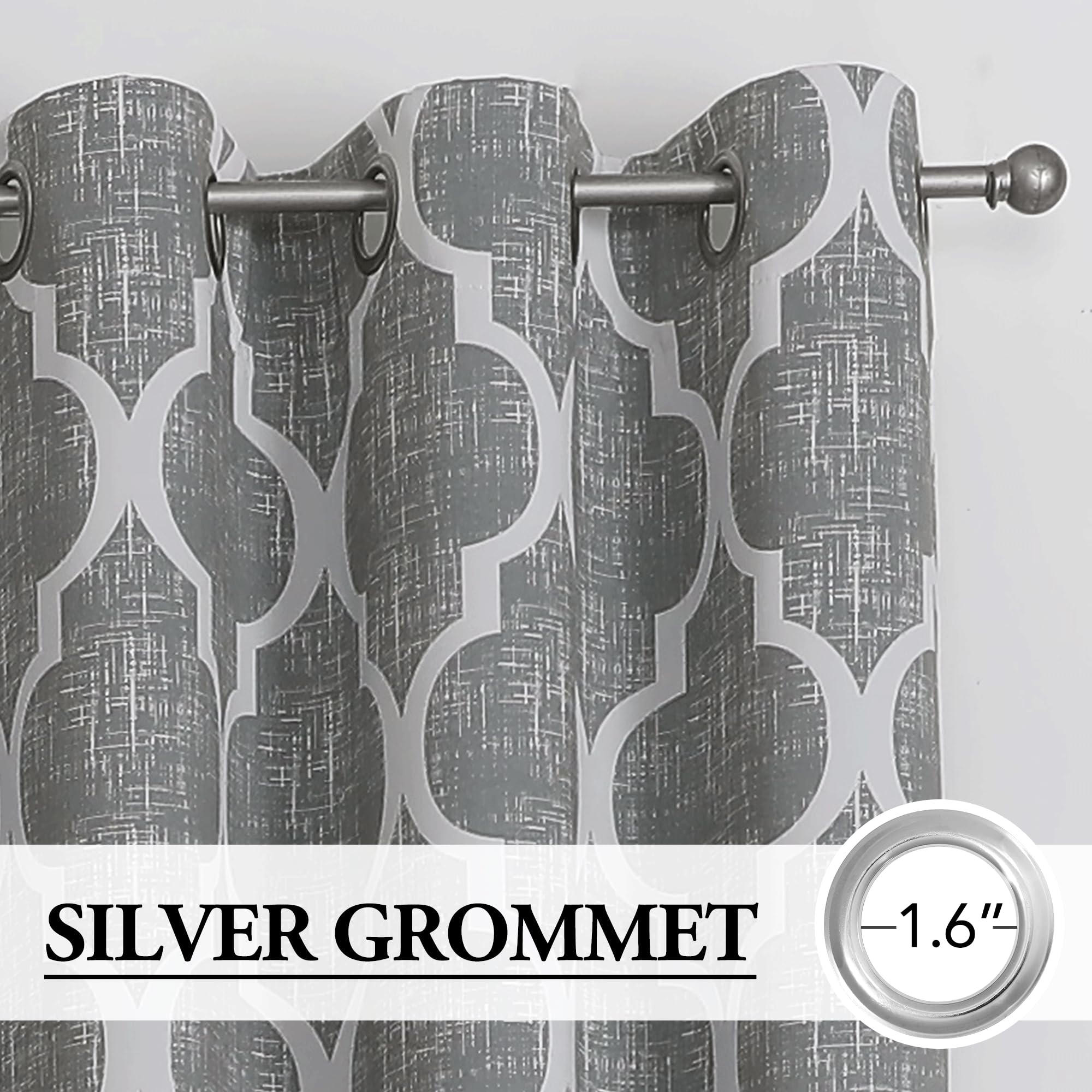 Beauoop 100% Blackout Curtains 45 Inches Long 2 Panels for Bedroom Living Room Aqua Grey Moroccan Geo Room Darkening Thermal Insulated Soundproof Grommet Top Window Treatments Drapes, 50x45 Set of 2