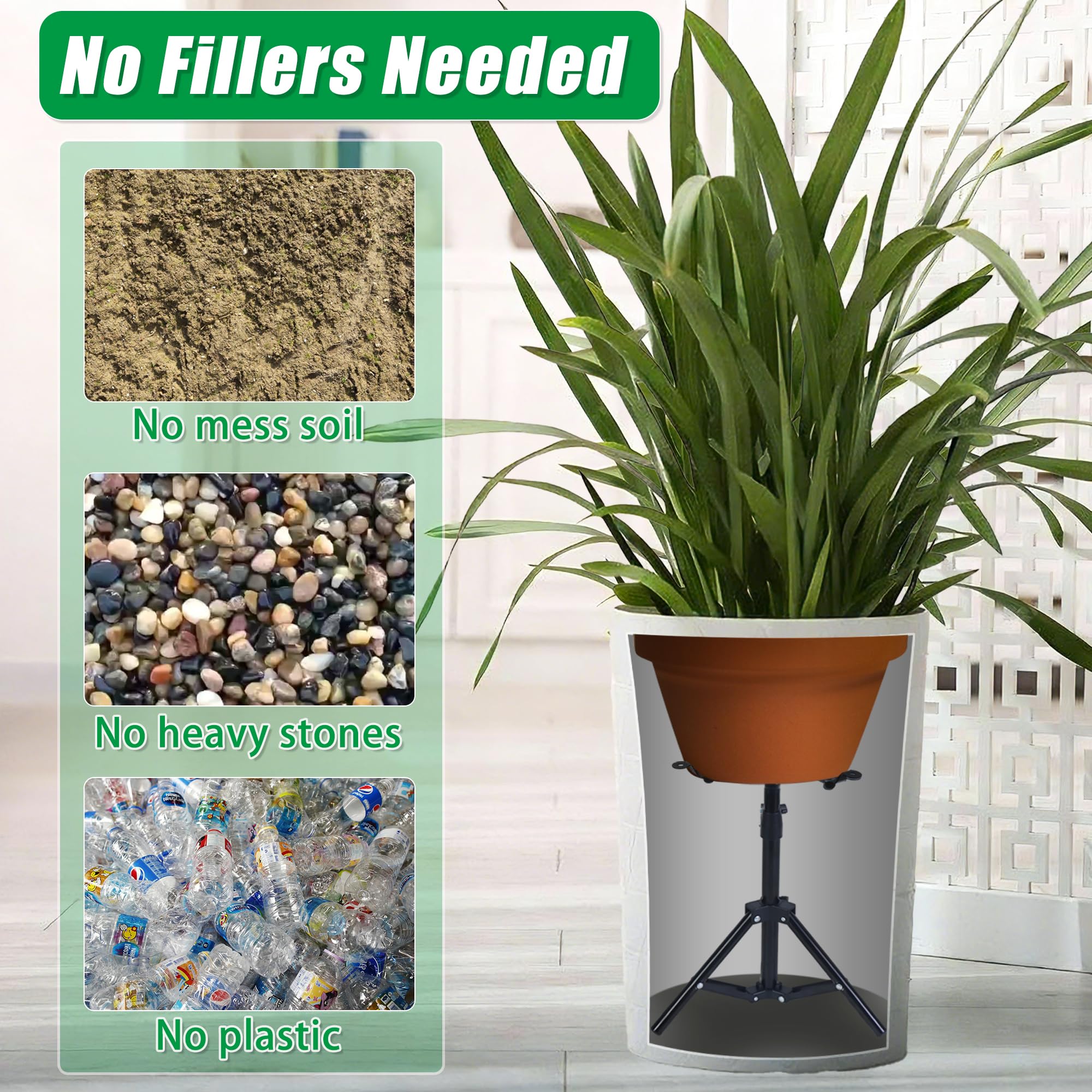 Adjustable Plant Risers for Inside Pots, 11-20" Rise Planter Insert Filler for Large Pots, Plant Lift Inserts Pot Risers for Indoor Outdoor Tall Taper Planter Container (6" 8" 10" Base Top, Set of 1)