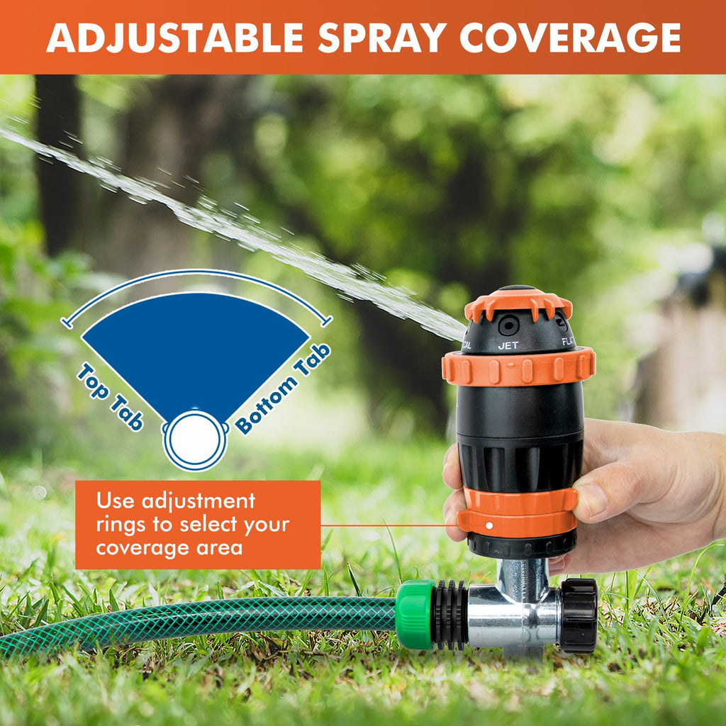 RESTMO Gear Drive Sprinkler with Metal Spike Base, 5-Pattern Heavy Duty Gardening Watering System, Multi-Adjustable Lawn Sprinkle for Garden Plant, Flower Bed and Large Yard Area Watering, Gray