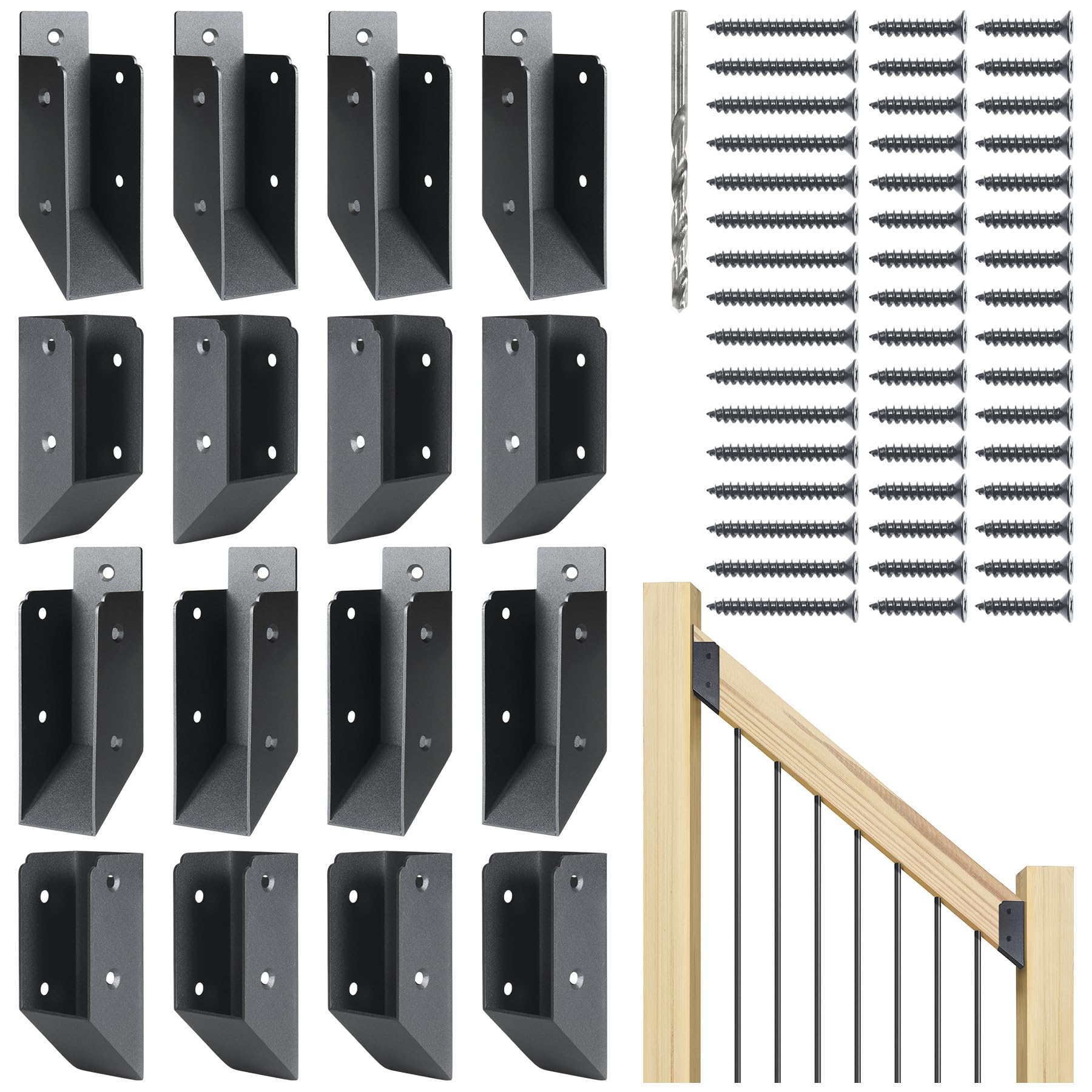 AECXM 201 Stainless Steel 2" x 4" (1 ½" x 3 ½" Actual) Deck Railing 27.5° Stair Connectors, for Deck Railing Stair Handrail Connection Installation Deck Railing Bracket (4 Pair-Black)